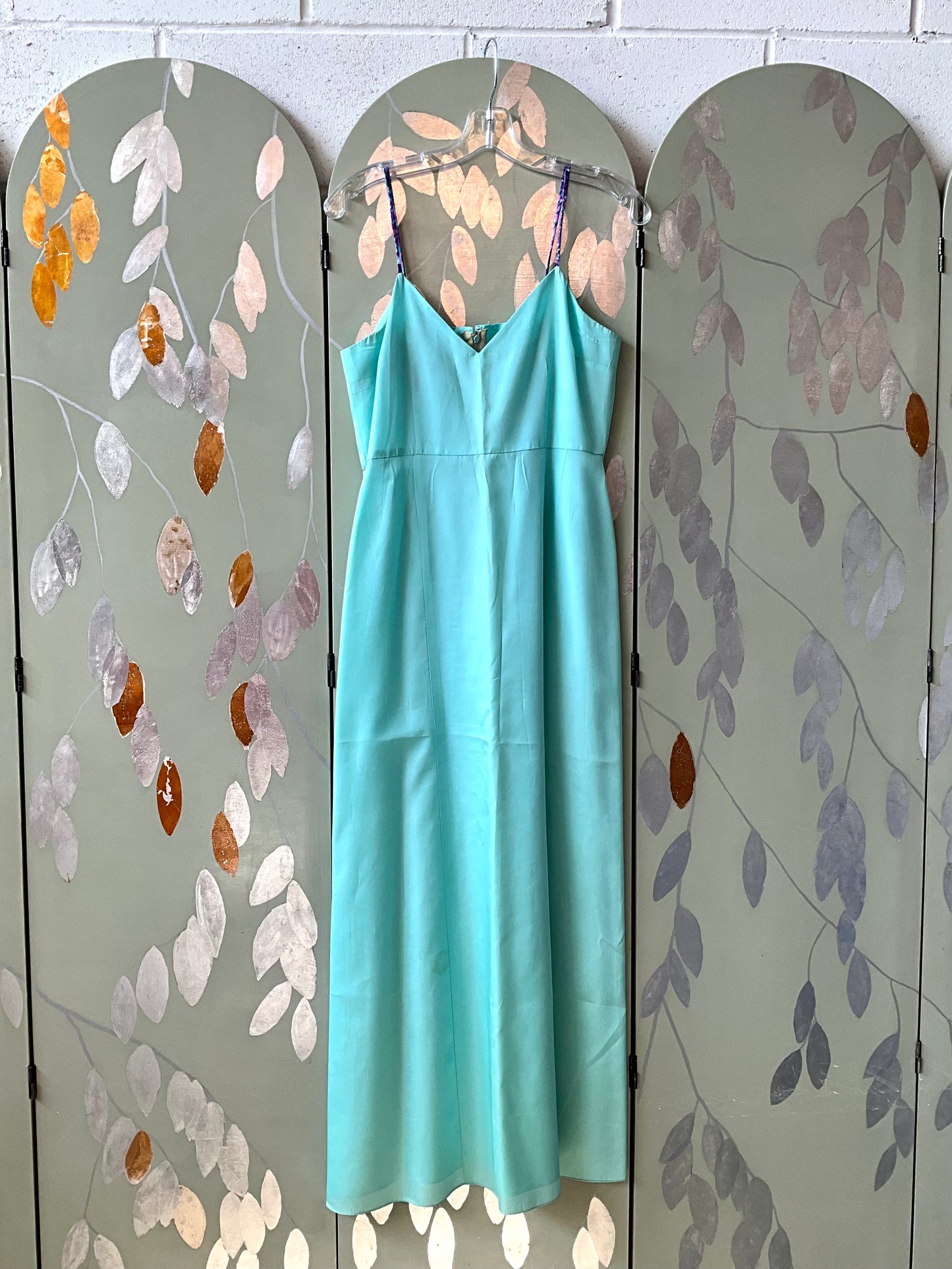 Vintage 1970s Purple and Blue Printed Chiffon Maxi Dress, Small