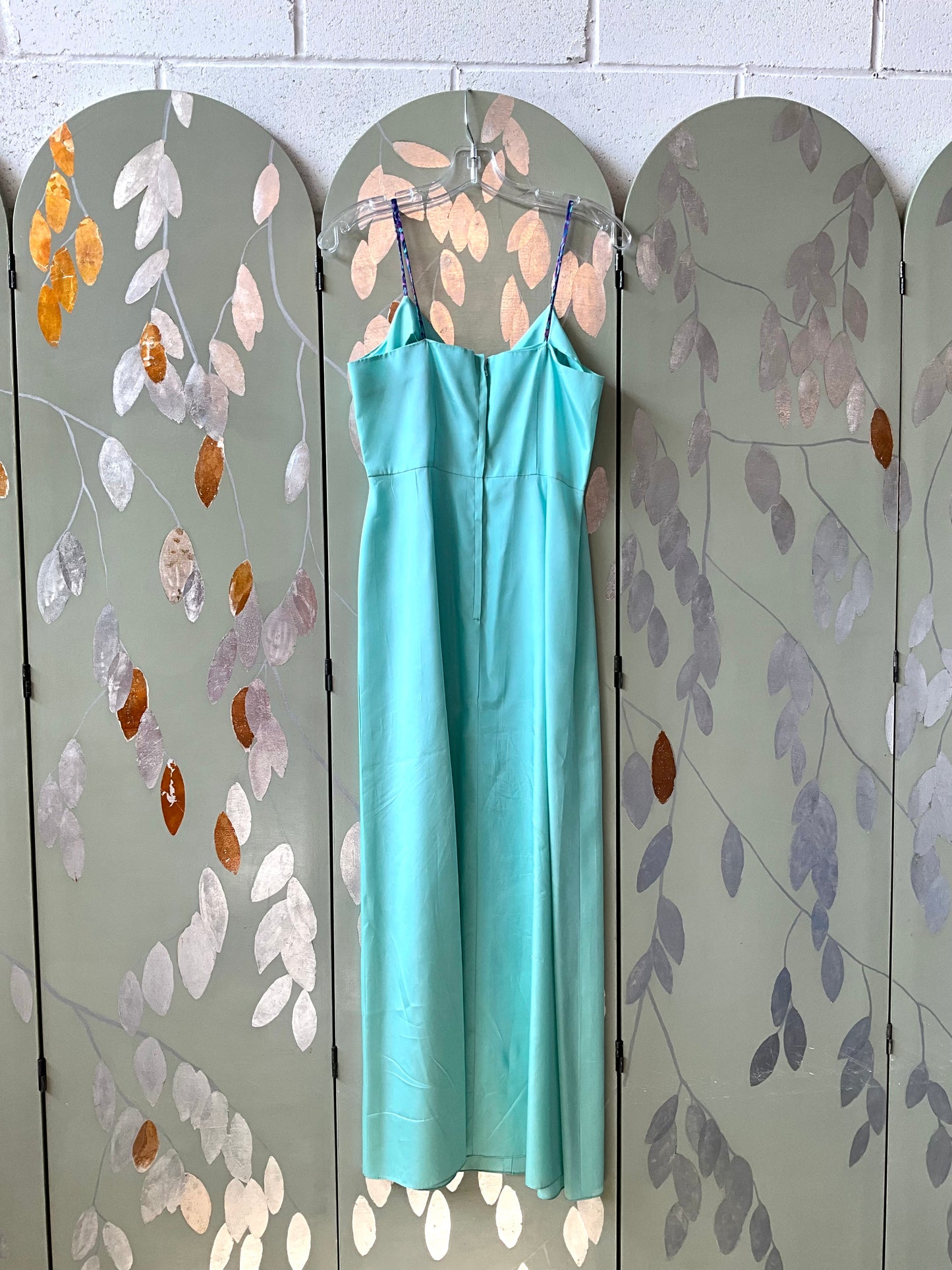 Vintage 1970s Purple and Blue Printed Chiffon Maxi Dress, Small