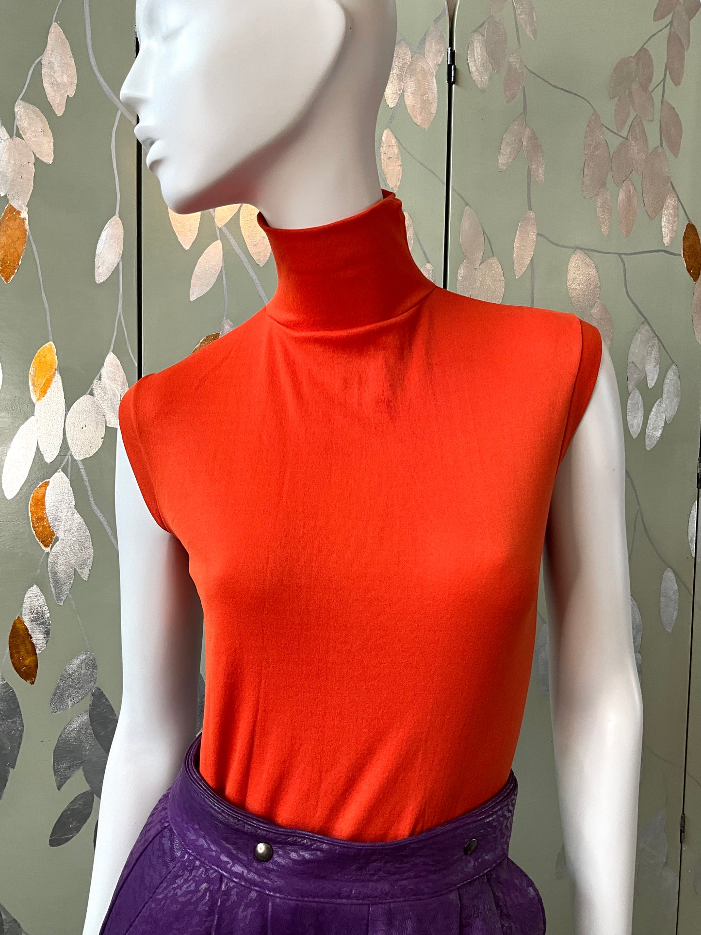 Vintage 1970s Orange Turtleneck Shell Top, Medium 