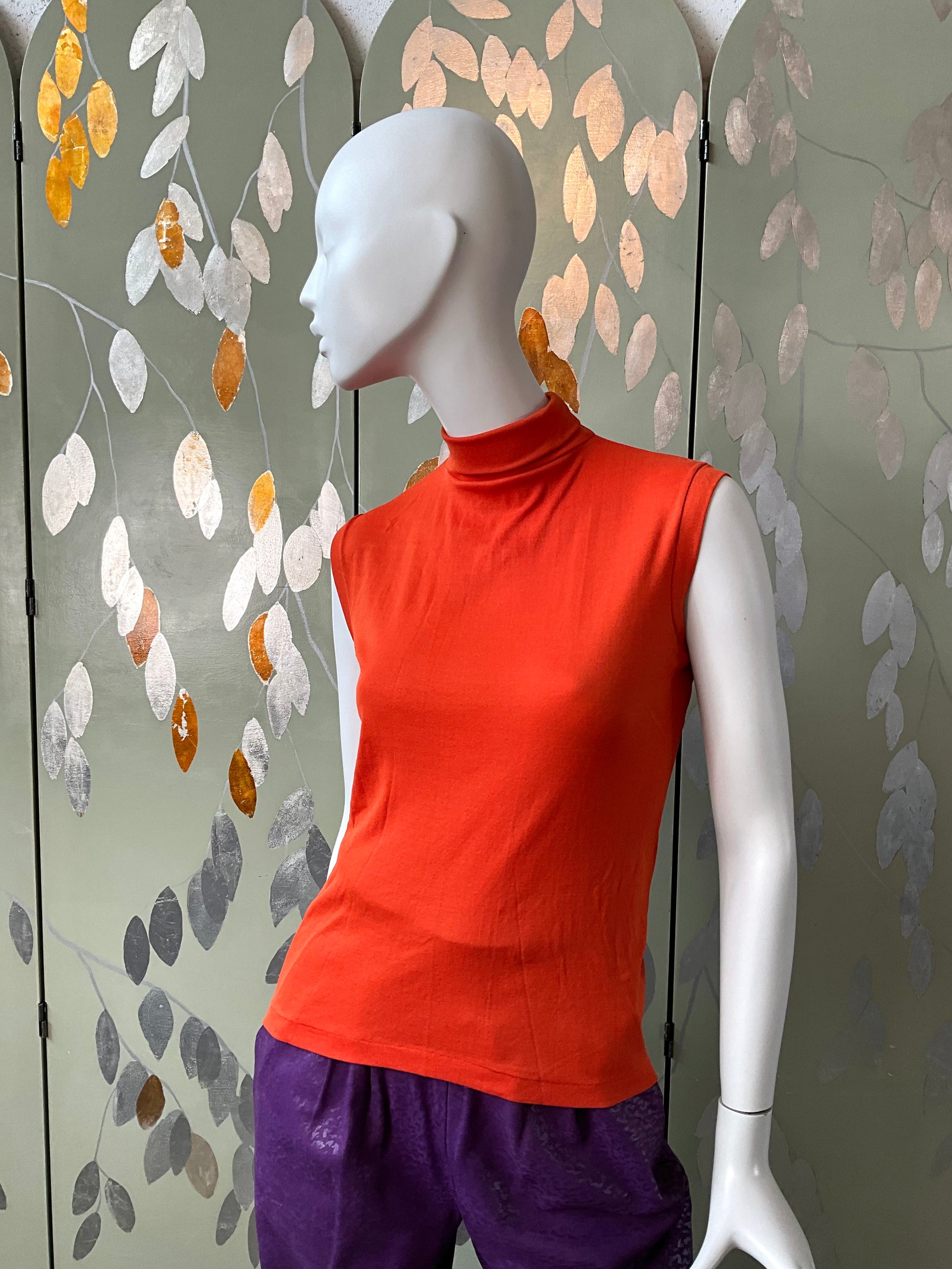 Vintage 1970s Orange Turtleneck Shell Top, Medium 