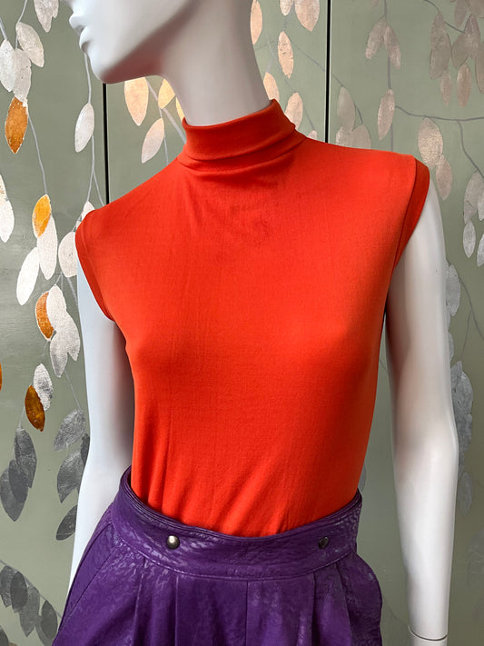 Vintage 1970s Orange Turtleneck Shell Top, Medium 