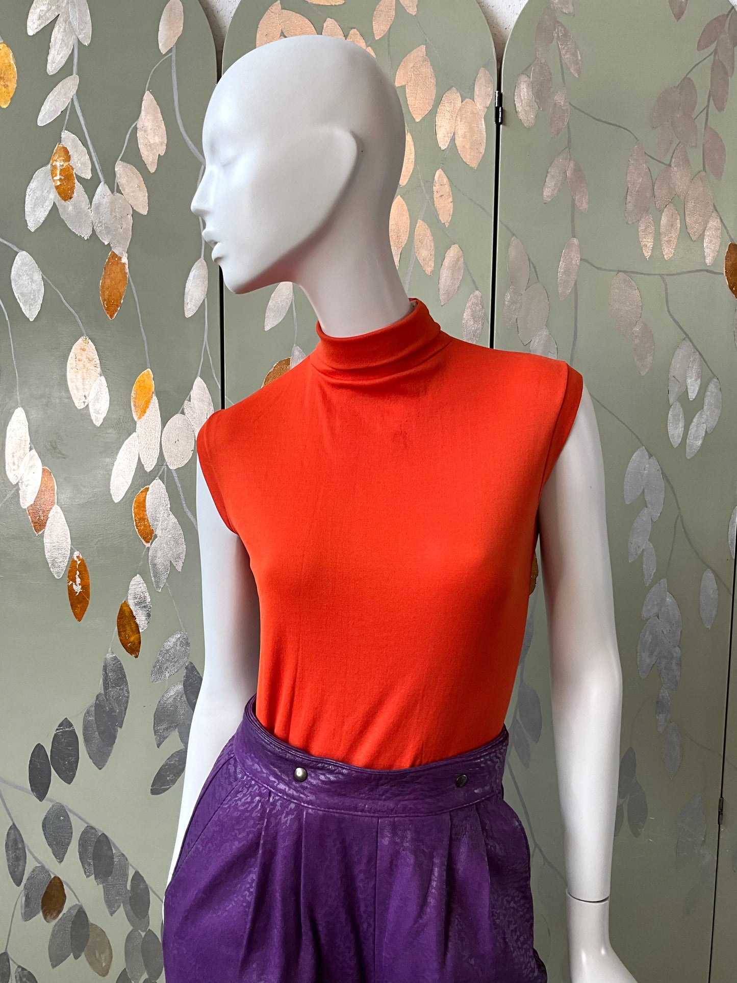 Vintage 1970s Orange Turtleneck Shell Top, Medium 