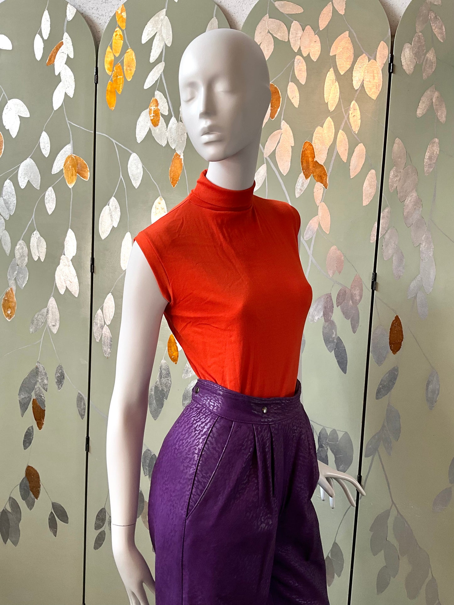 Vintage 1970s Orange Turtleneck Shell Top, Medium 