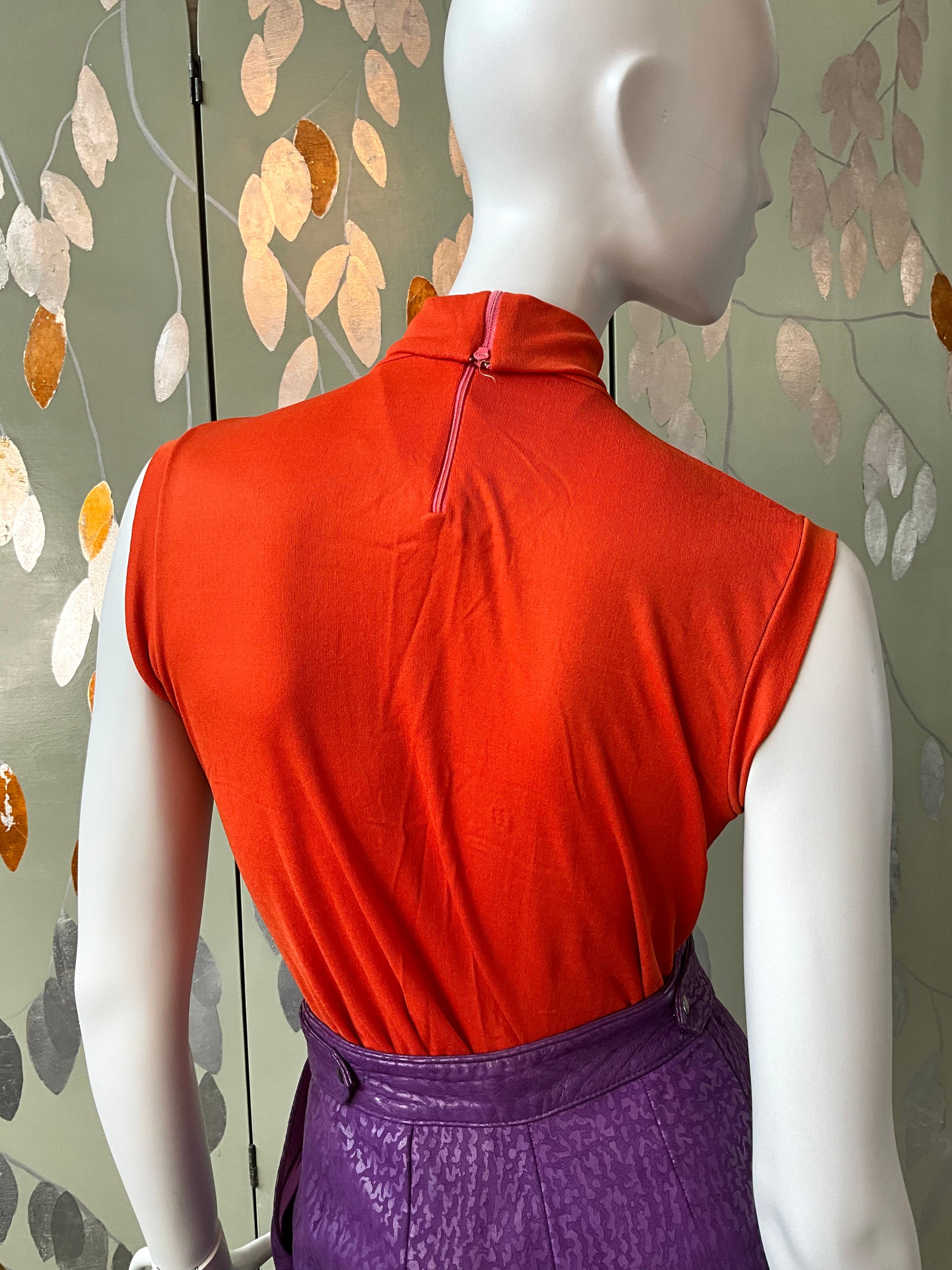 Vintage 1970s Orange Turtleneck Shell Top, Medium 