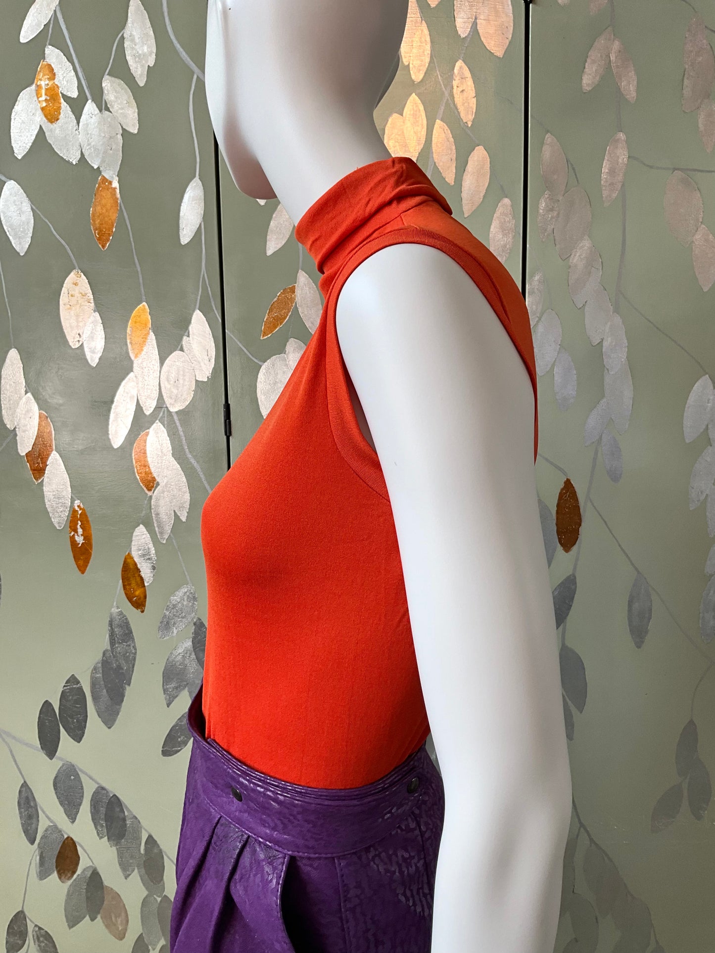 Vintage 1970s Orange Turtleneck Shell Top, Medium 