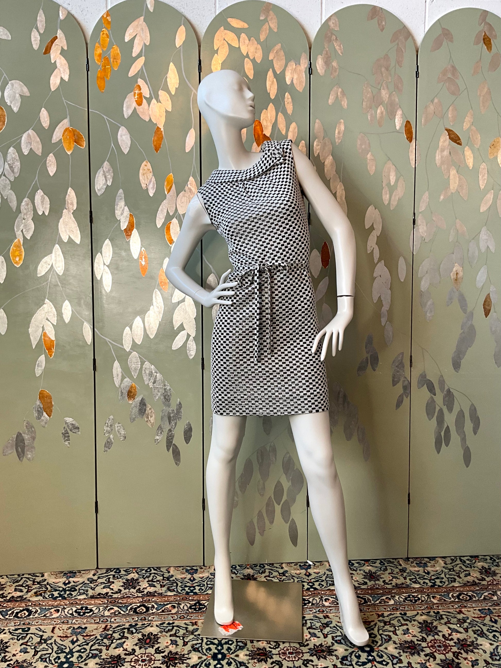 Vintage 1970s Silver and Black Check Sleeveless Mini-Dress, Small – Ian Drummond Vintage