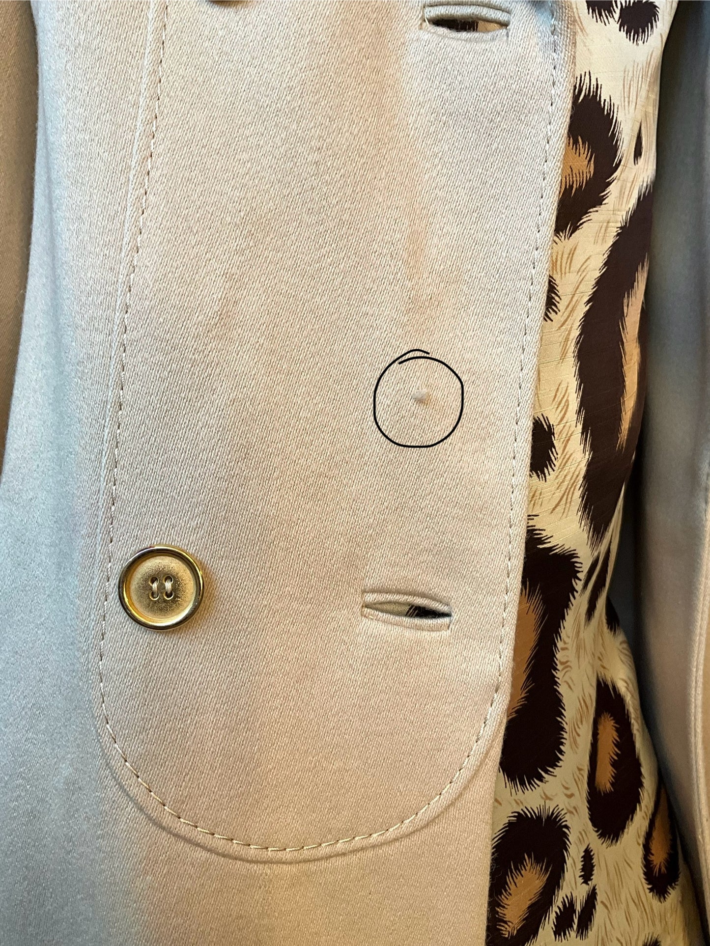 Vintage 1970s Beige Wool Double Breast Pea Coat with Gold Lion Head Belt, XS/S