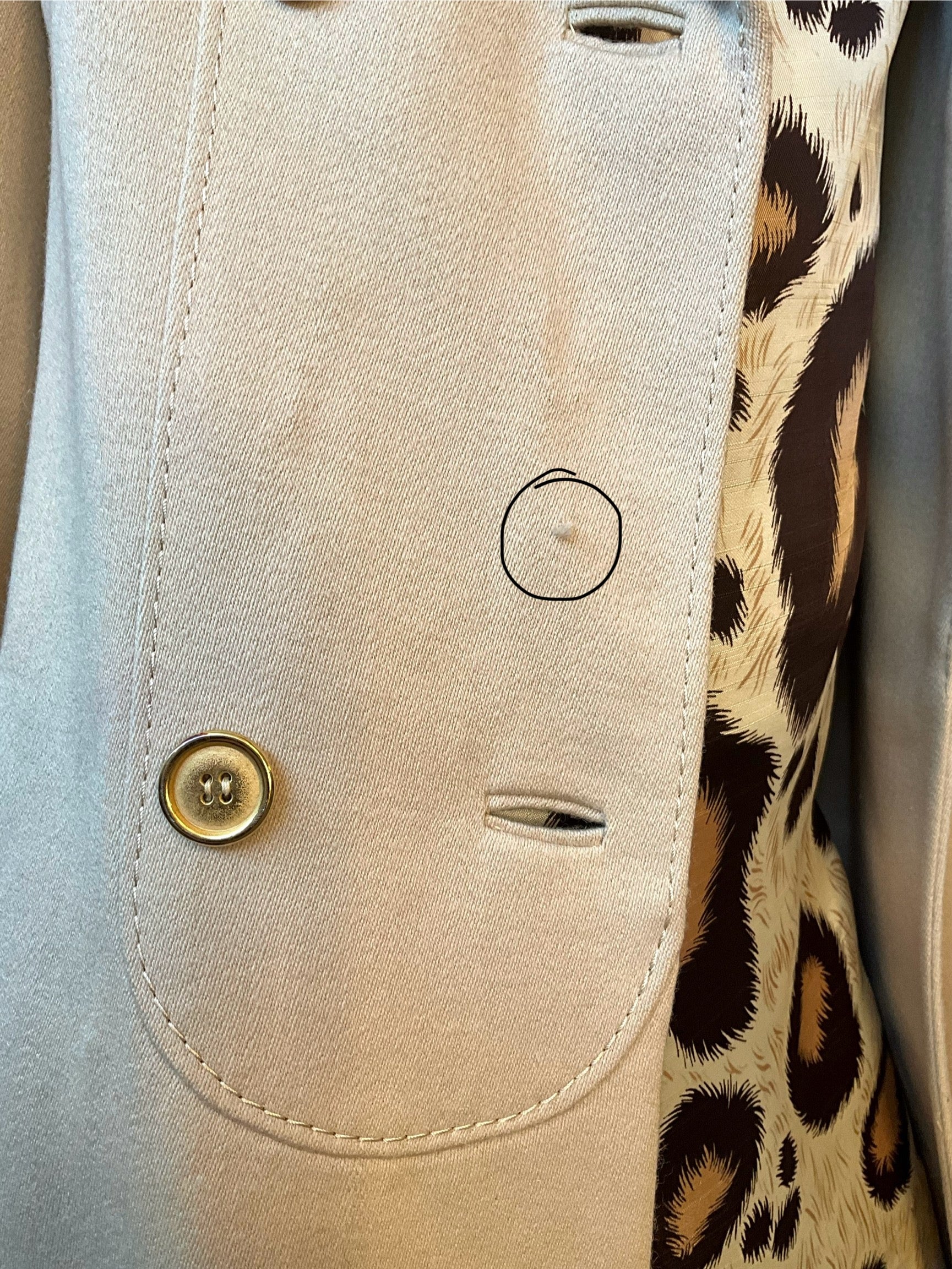 Vintage 1970s Beige Wool Double Breast Pea Coat with Gold Lion Head Belt, XS/S