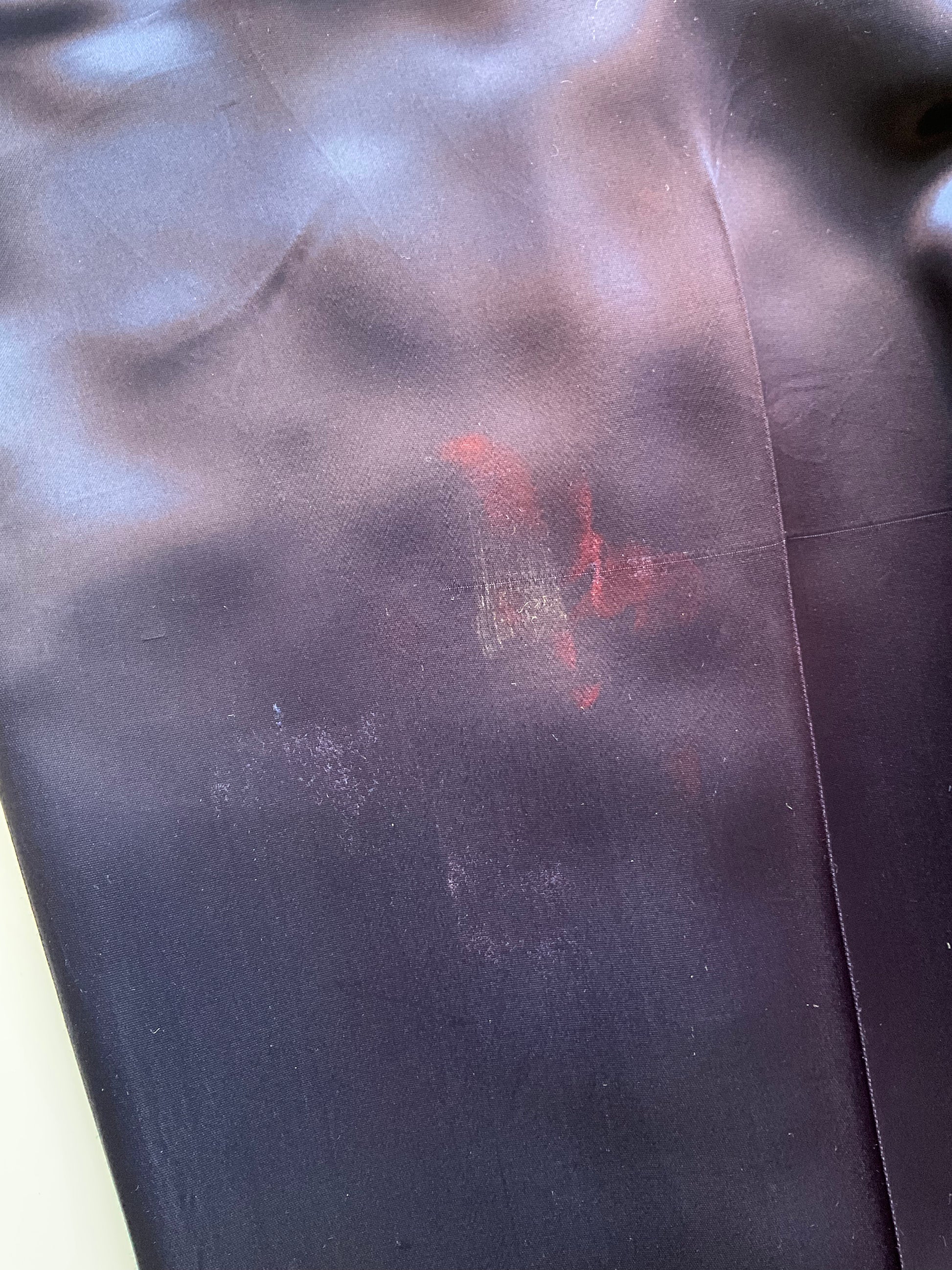 Vintage 1970s Navy Blue High Waist Wide Leg Satin Trousers, XS