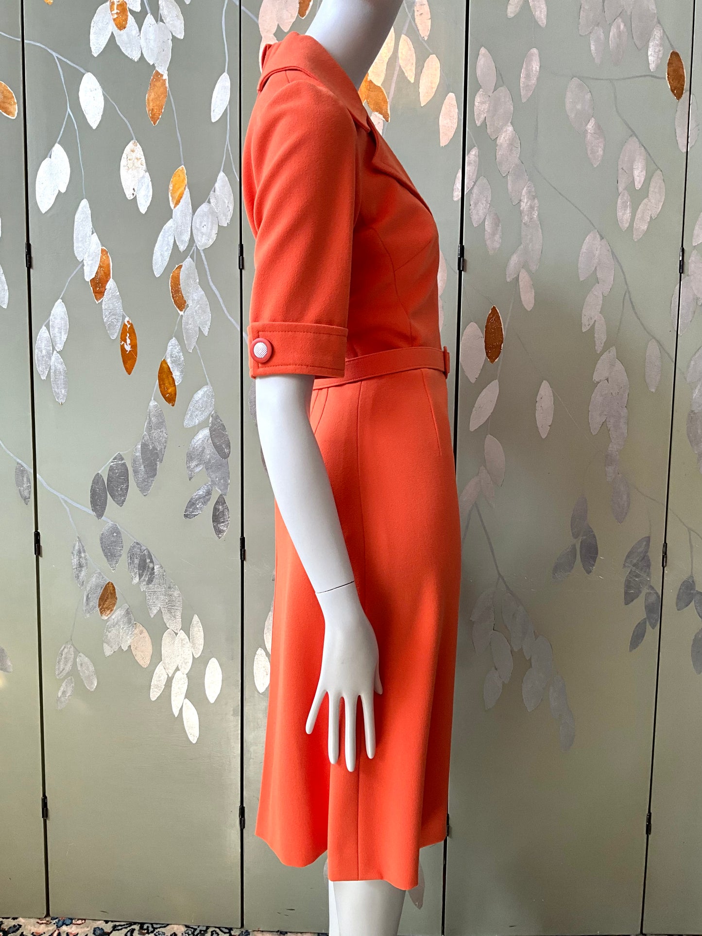 Reproduction 1970s Orange Short Sleeve Shirt Dress with Belt, Small 