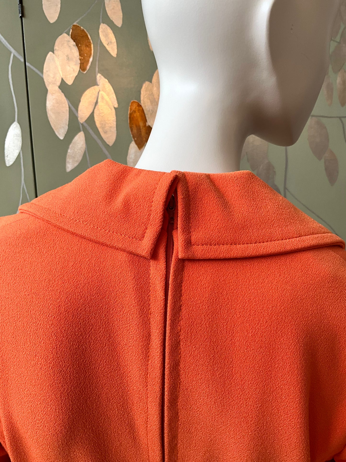 Reproduction 1970s Orange Short Sleeve Shirt Dress with Belt, Small 