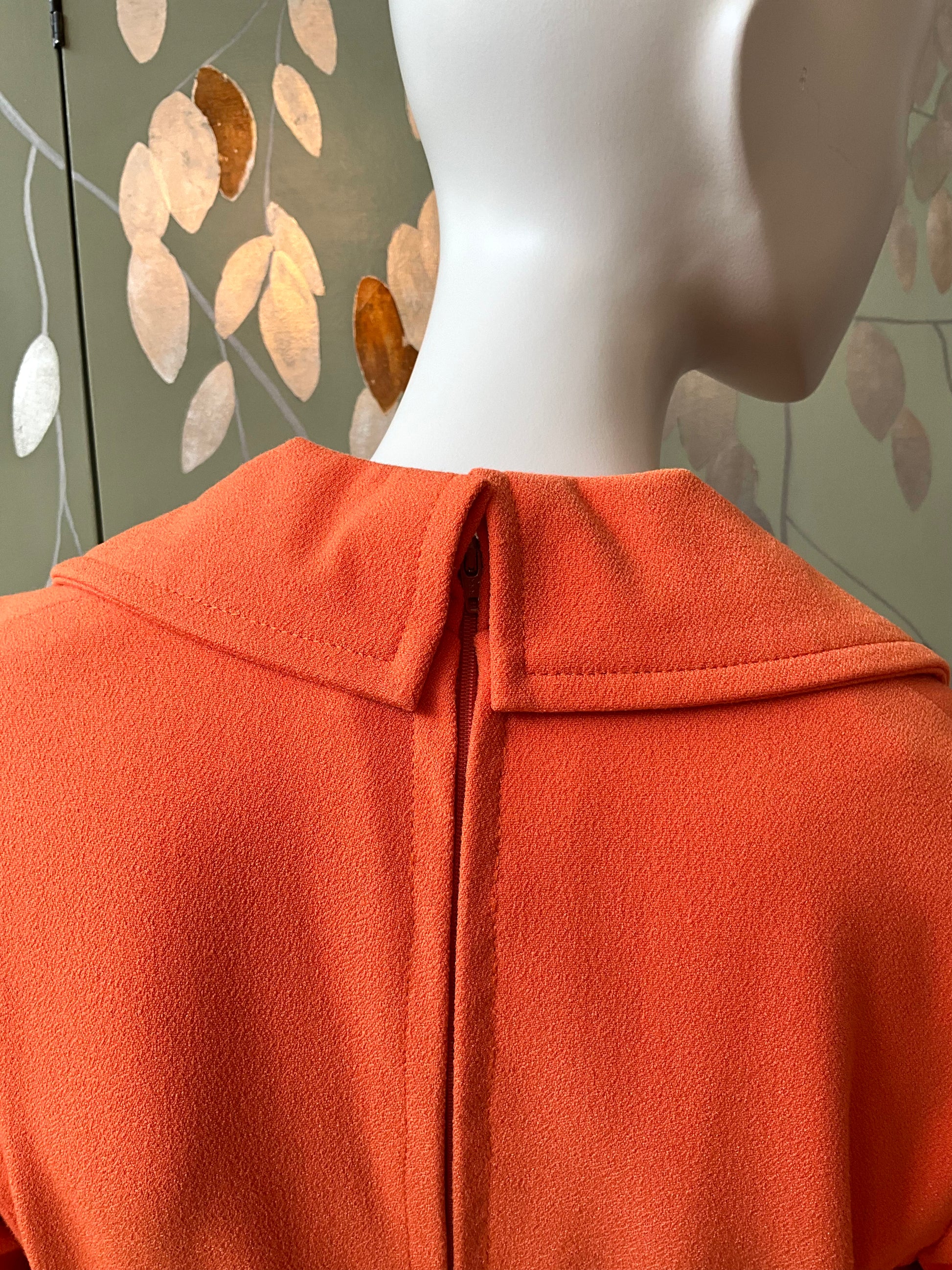 Reproduction 1970s Orange Short Sleeve Shirt Dress with Belt, Small 