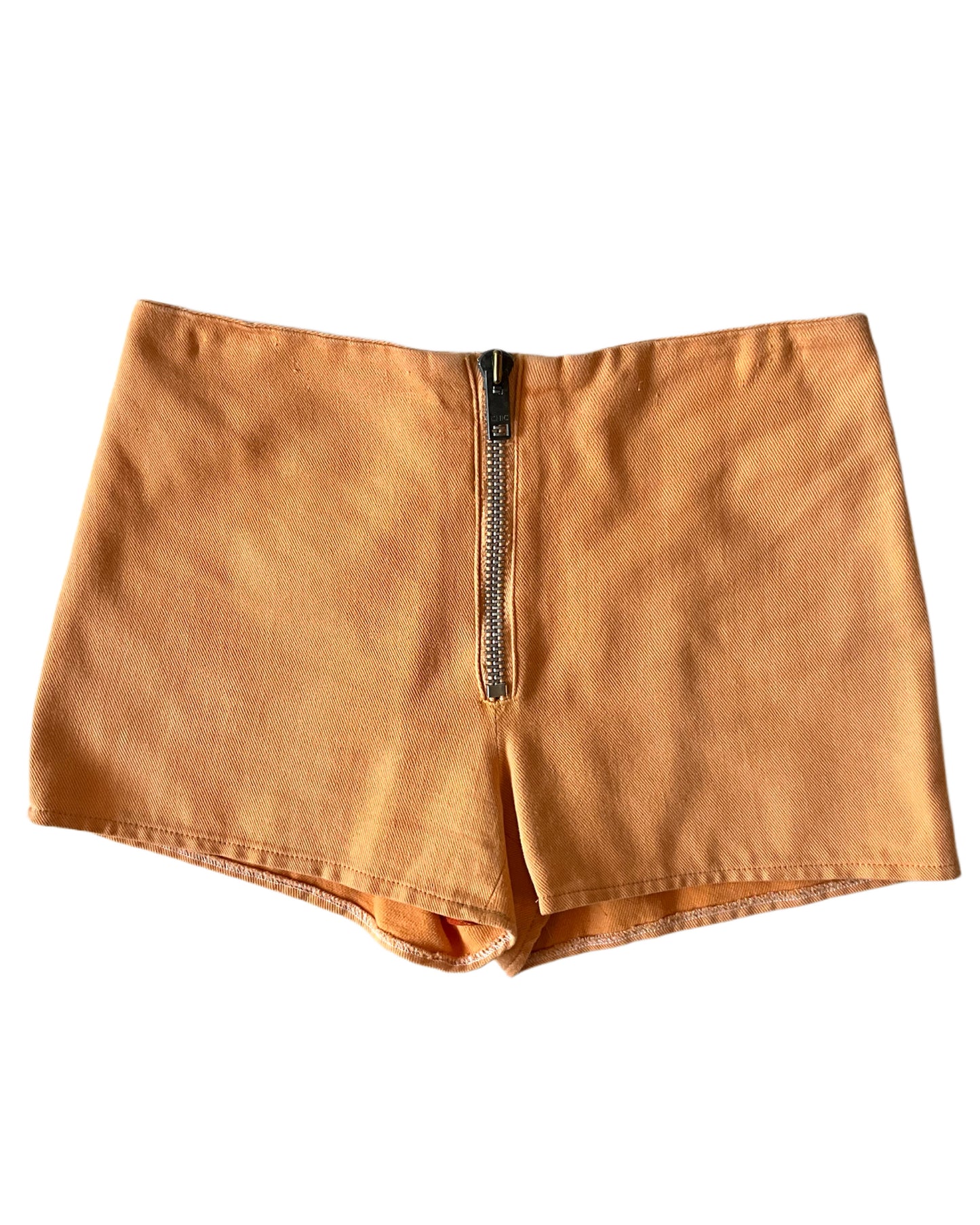 Vintage 1970s Peach Orange Exposed Zip Front Hot Pants Shorts, XS