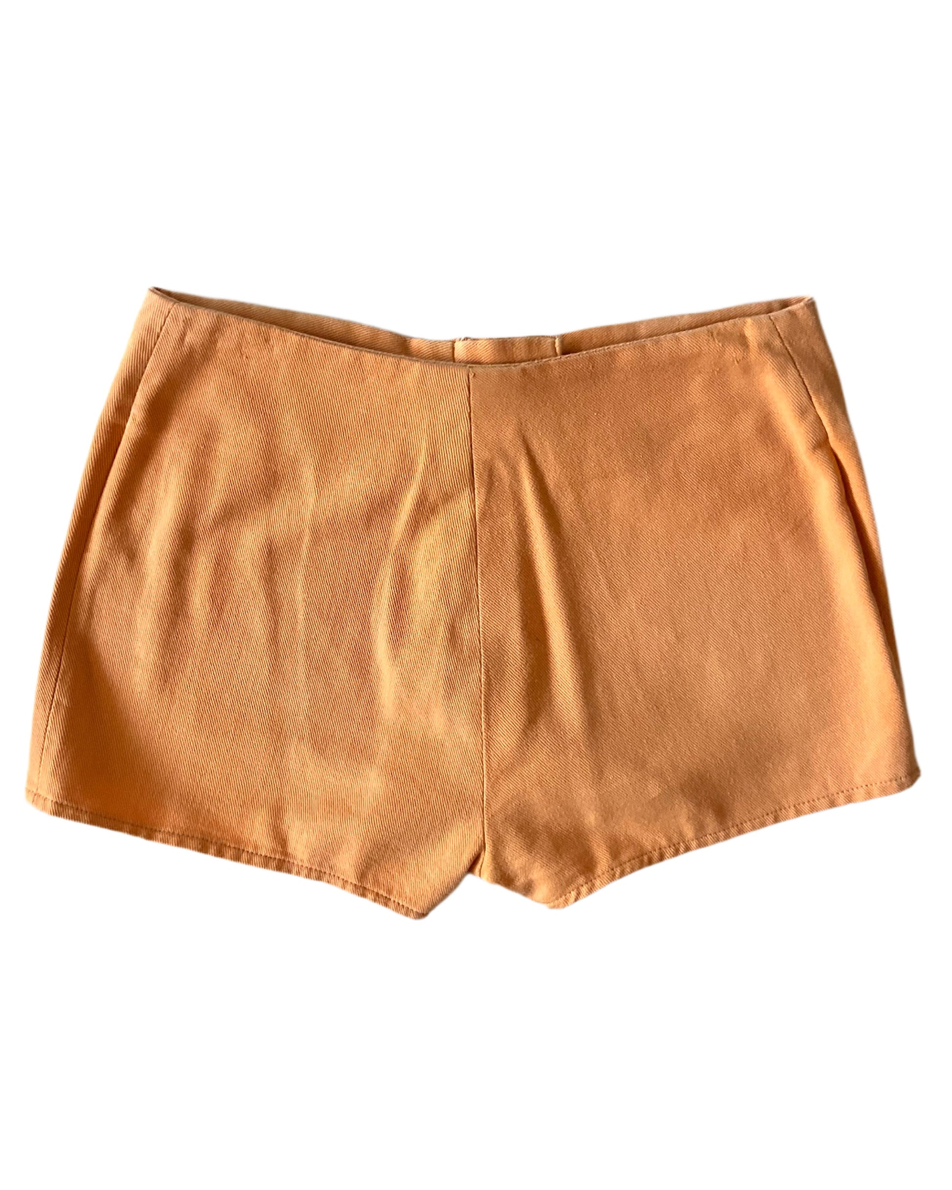 Vintage 1970s Peach Orange Exposed Zip Front Hot Pants Shorts, XS