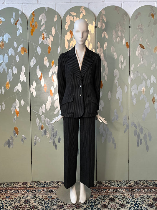 Vintage 1970s Black Pinstripe Pant Suit, XXS