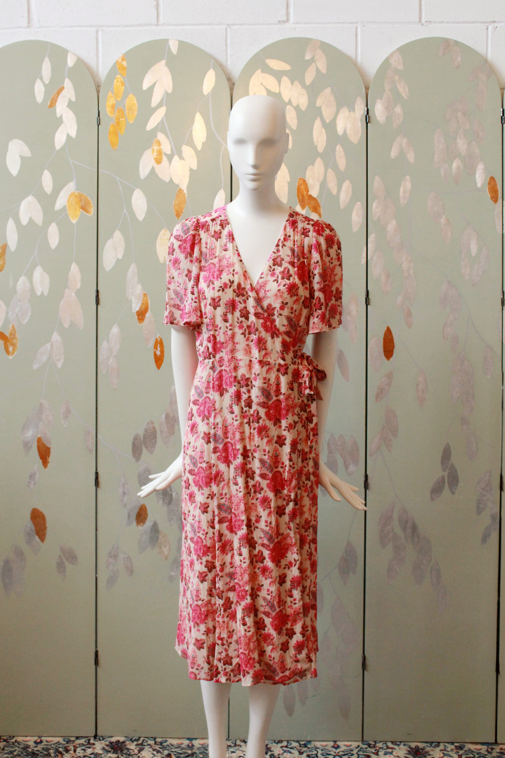 Pink Floral Sézane Wrap Dress With Gold Thread, Unworn, Medium 