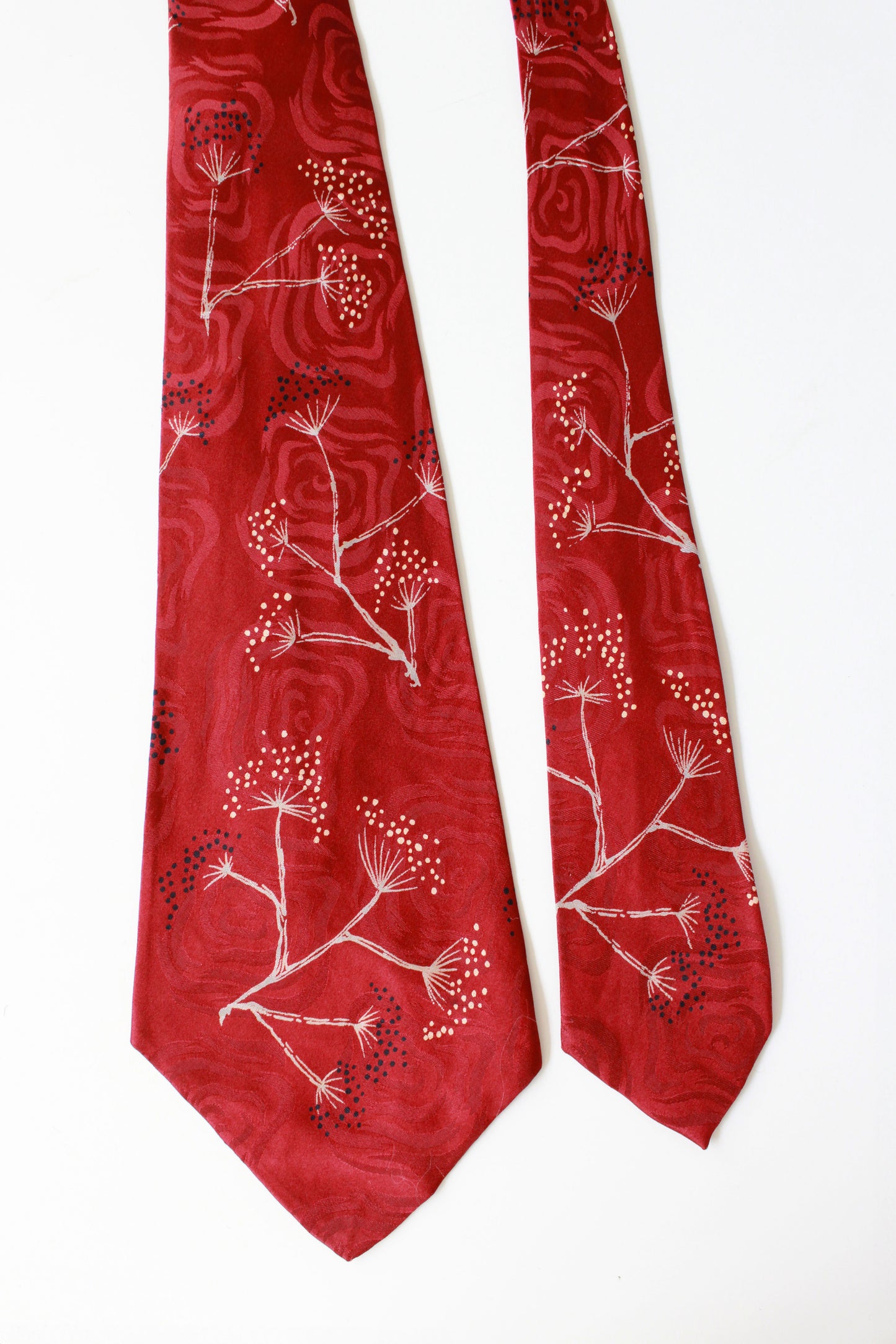 Vintage 1950s Silk Red Dandelion Flower Tie