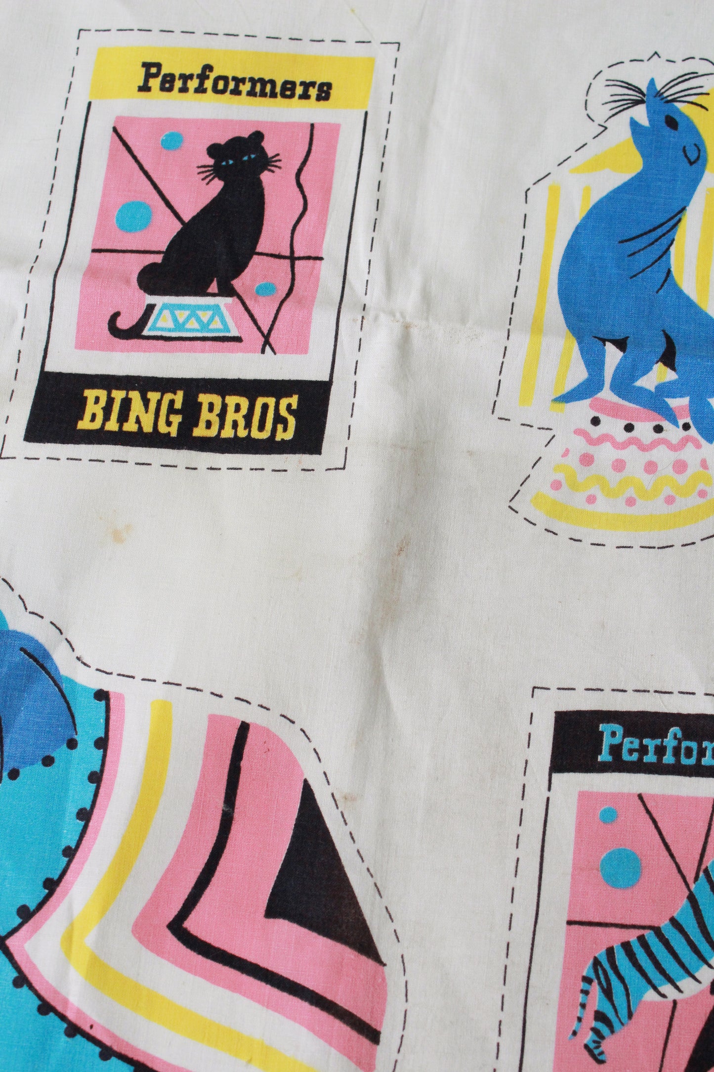 Vintage 1960s Cotton Circus Novelty Print Pastel Kids Fabric, 2.3 Yards