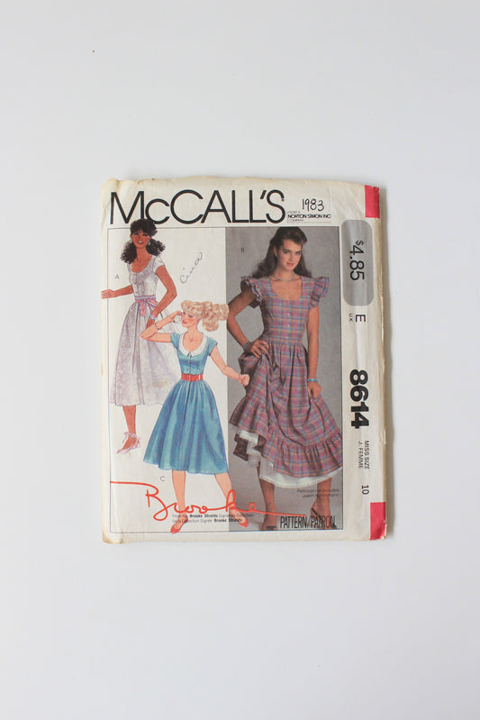 1980s Brooke Shields Dress McCall's 8614 Sewing Pattern, Uncut size 10
