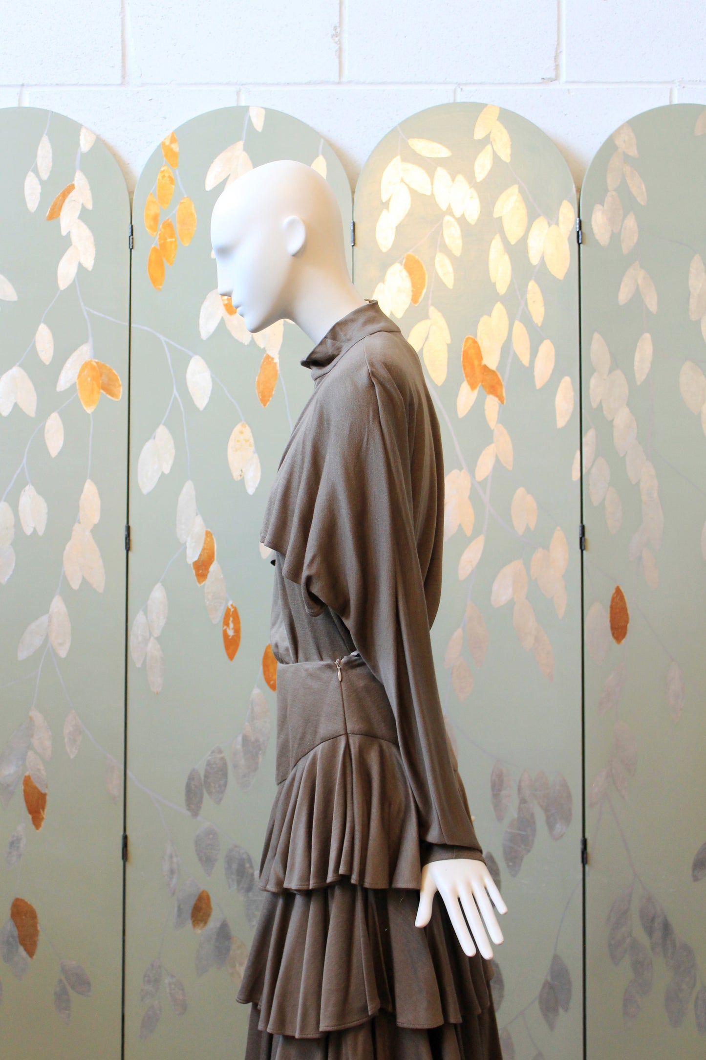 1980s Mariola Mayer Dark Taupe 3PC, Ruffle Skirt/Top/Jacket Matching Set, Small/Medium