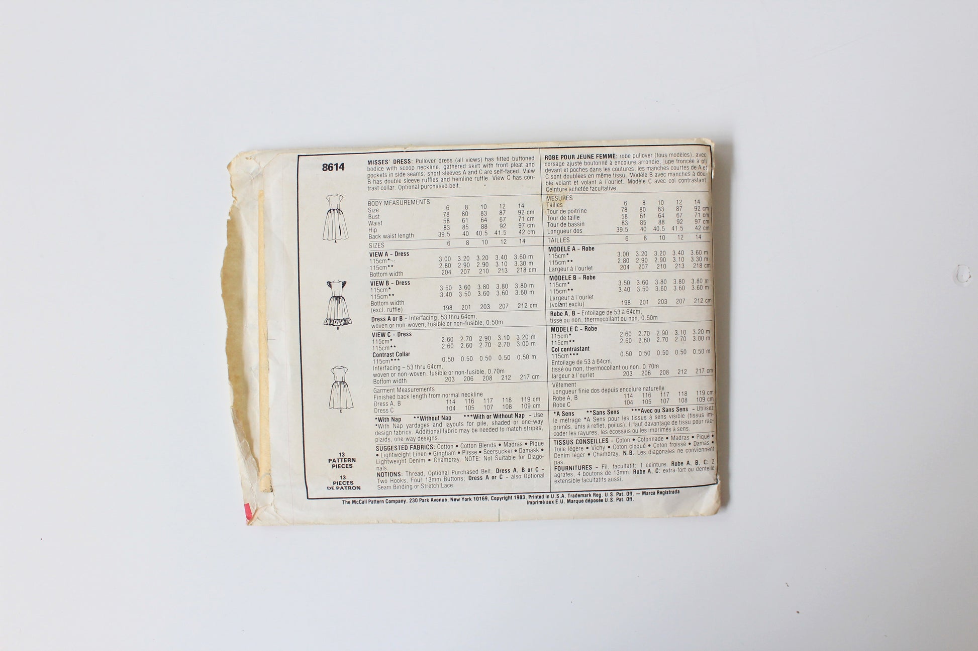 1980s Brooke Shields Dress McCall's 8614 Sewing Pattern, Uncut size 10