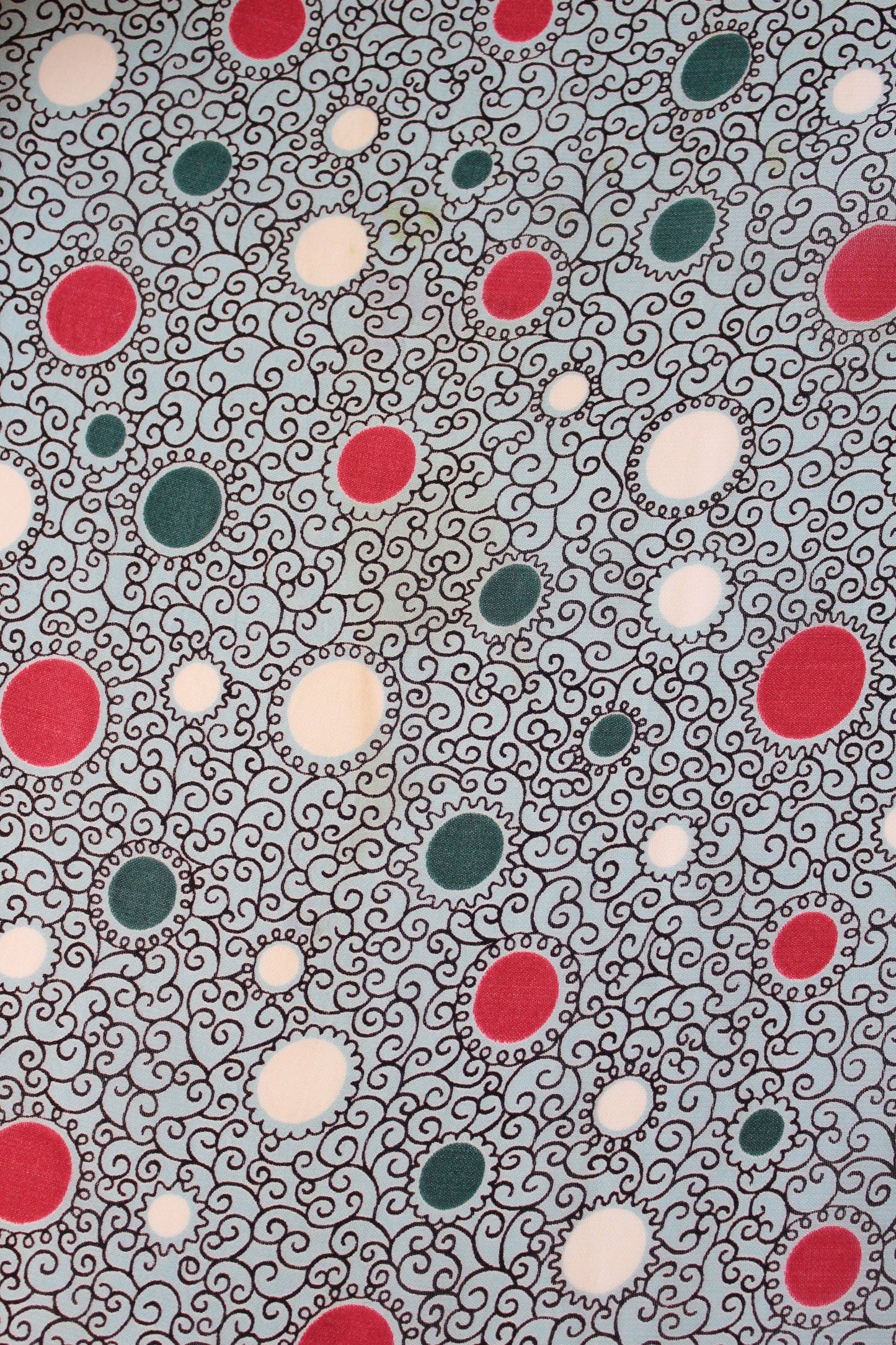 1940s Turquoise With Magenta And White Circles Rayon Fabric , 3.7 Yards