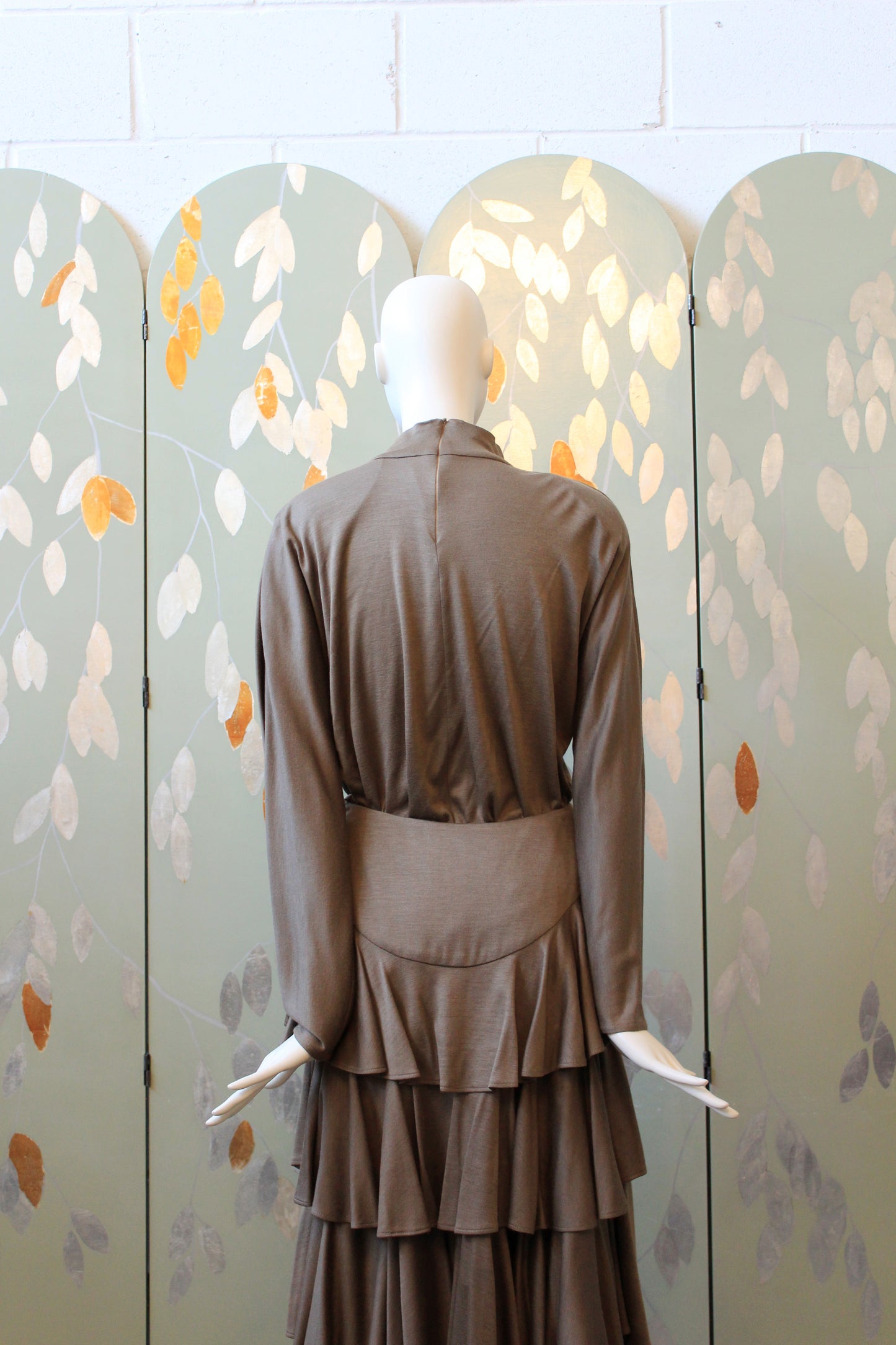 1980s Mariola Mayer Dark Taupe 3PC, Ruffle Skirt/Top/Jacket Matching Set, Small/Medium