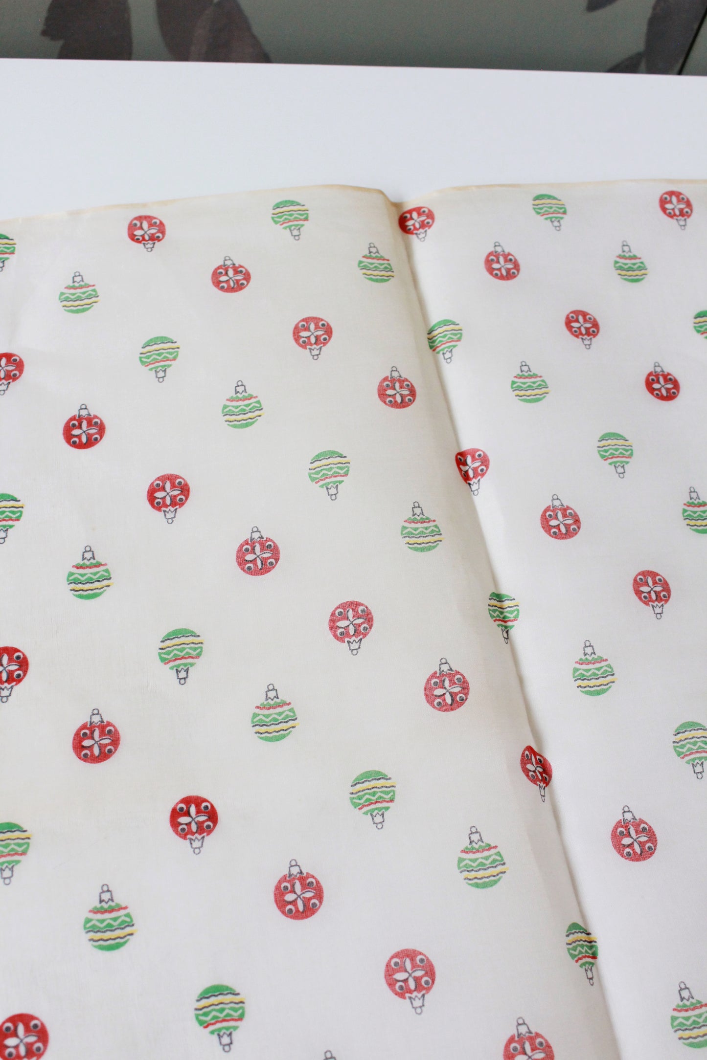 Vintage 1960s Sheer Nylon Christmas Border Print, 2 Yards