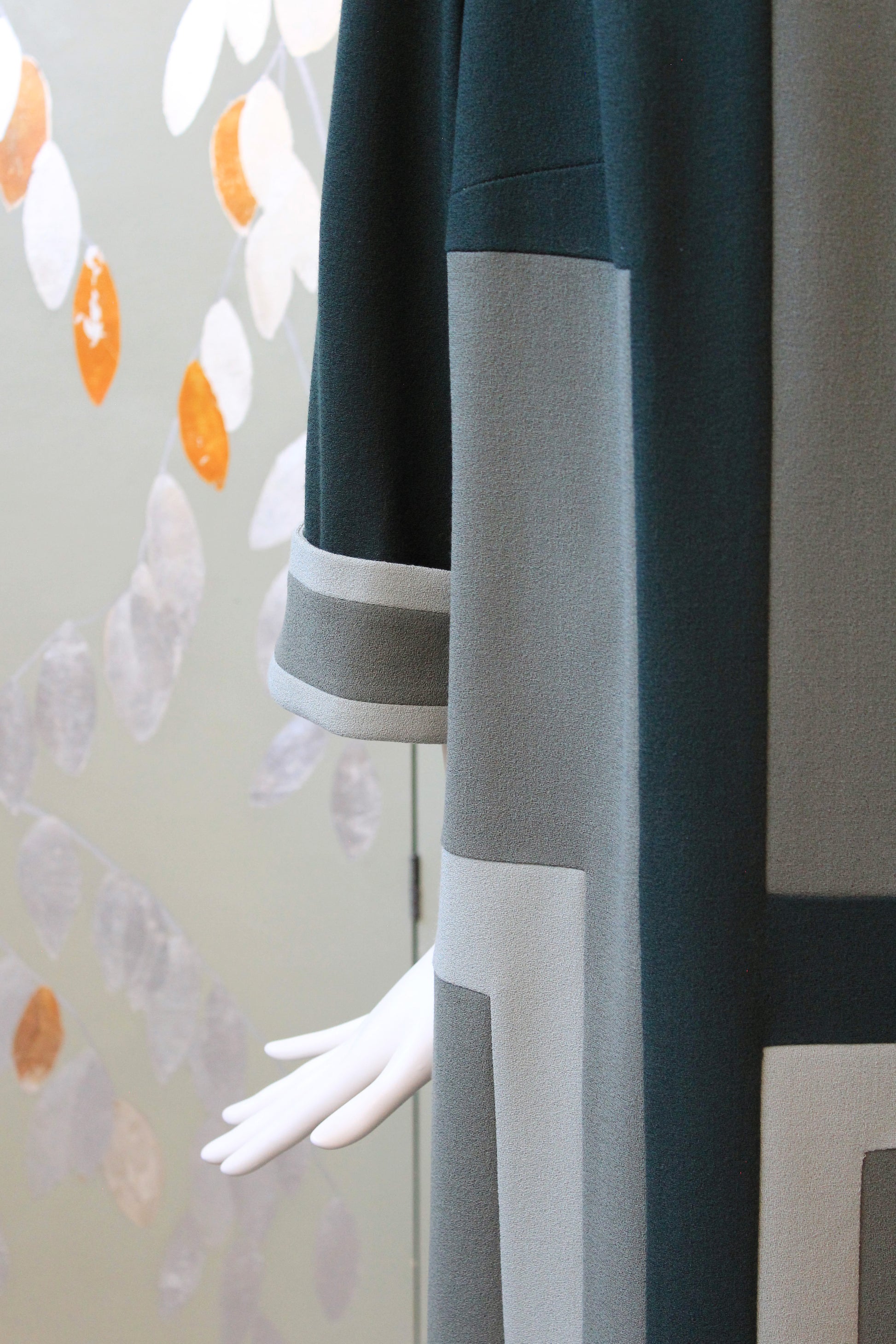 1980s Olive Green And Black Geometric Shift Dress, Medium