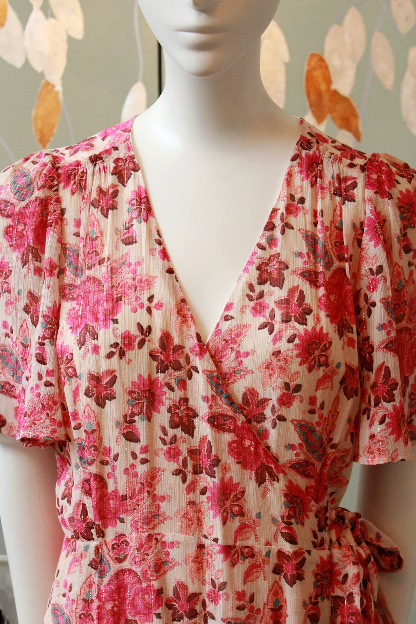 Pink Floral Sézane Wrap Dress With Gold Thread, Unworn, Medium 