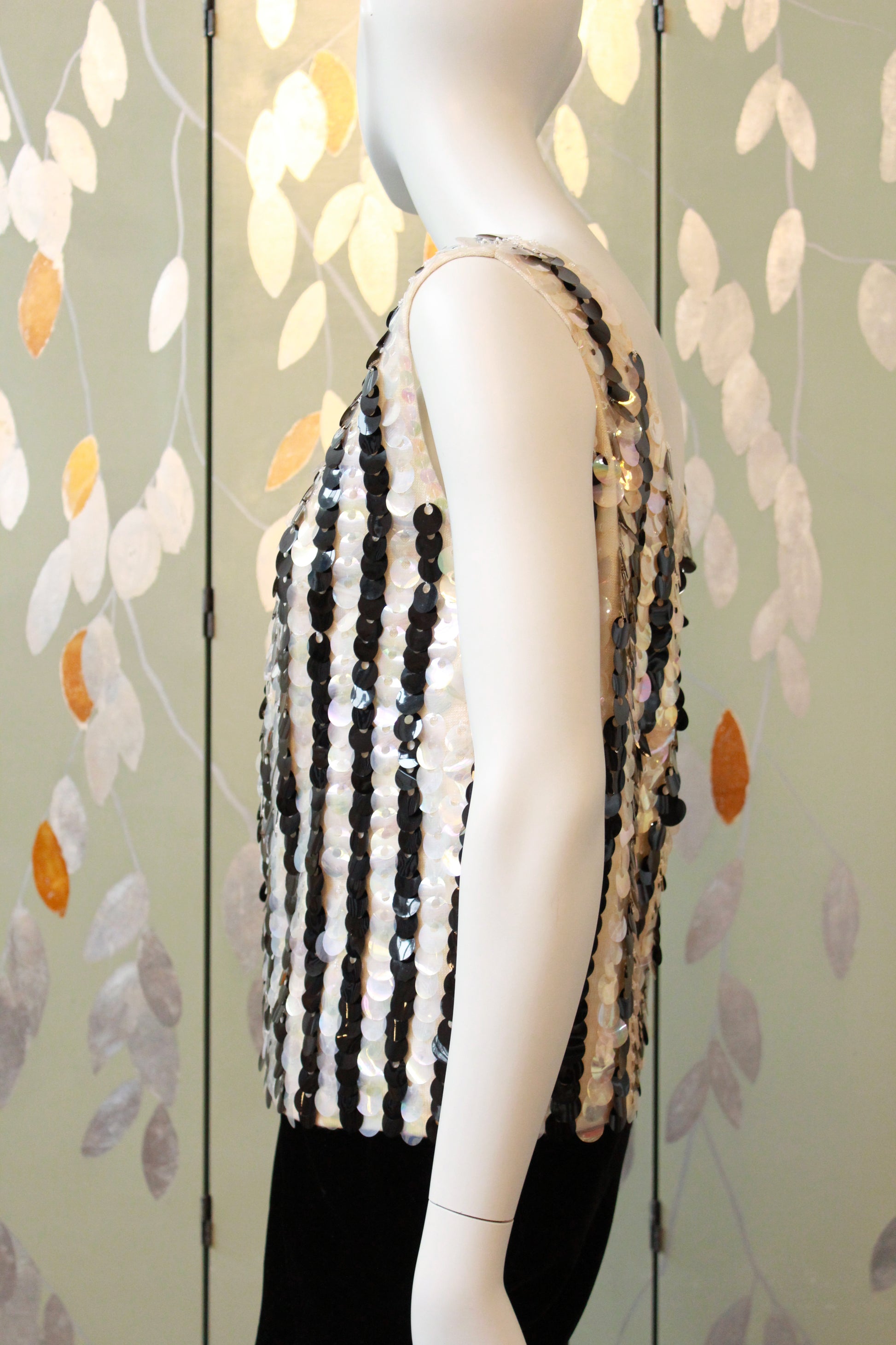 Vintage 1960s Black And White Large Sequin Striped Shimmy Top, Large