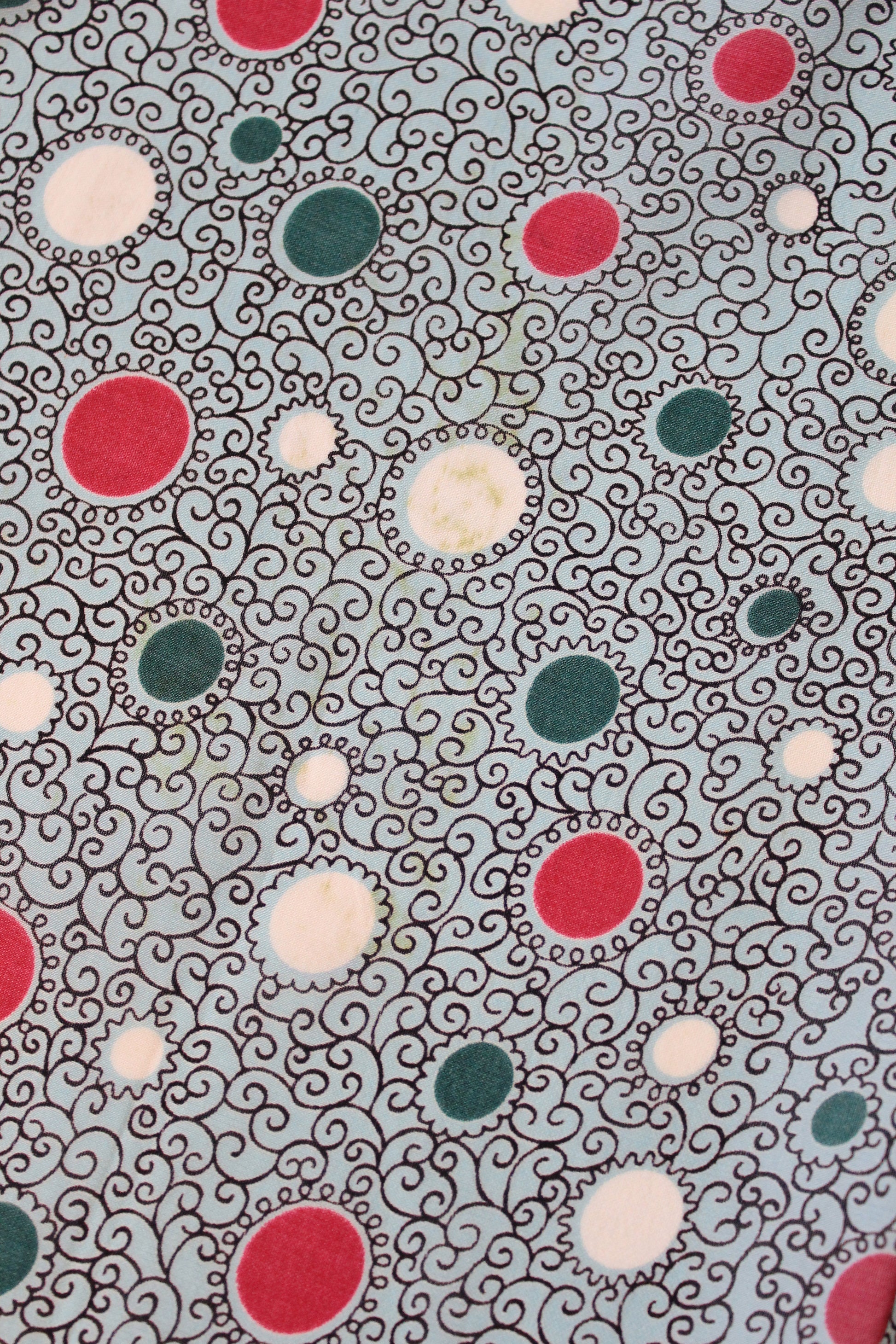 1940s Turquoise With Magenta And White Circles Rayon Fabric , 3.7 Yards
