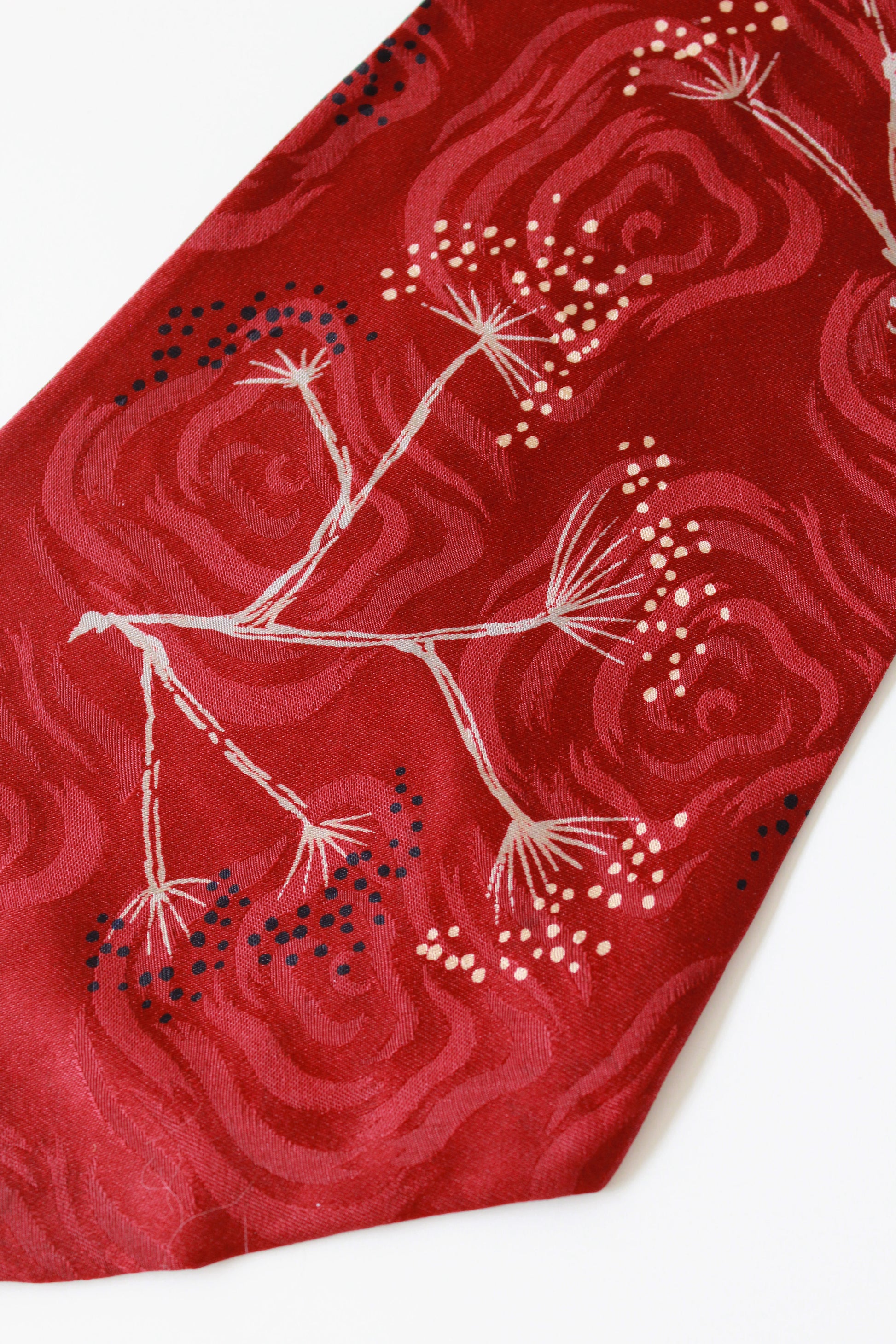 Vintage 1950s Silk Red Dandelion Flower Tie