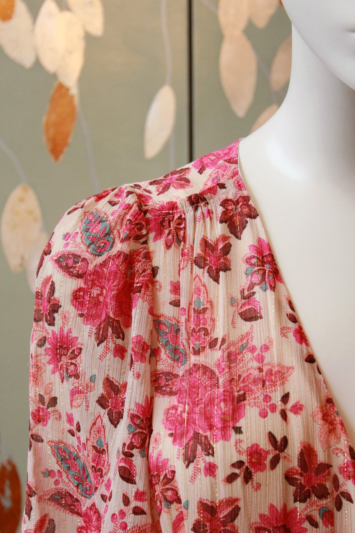 Pink Floral Sézane Wrap Dress With Gold Thread, Unworn, Medium 