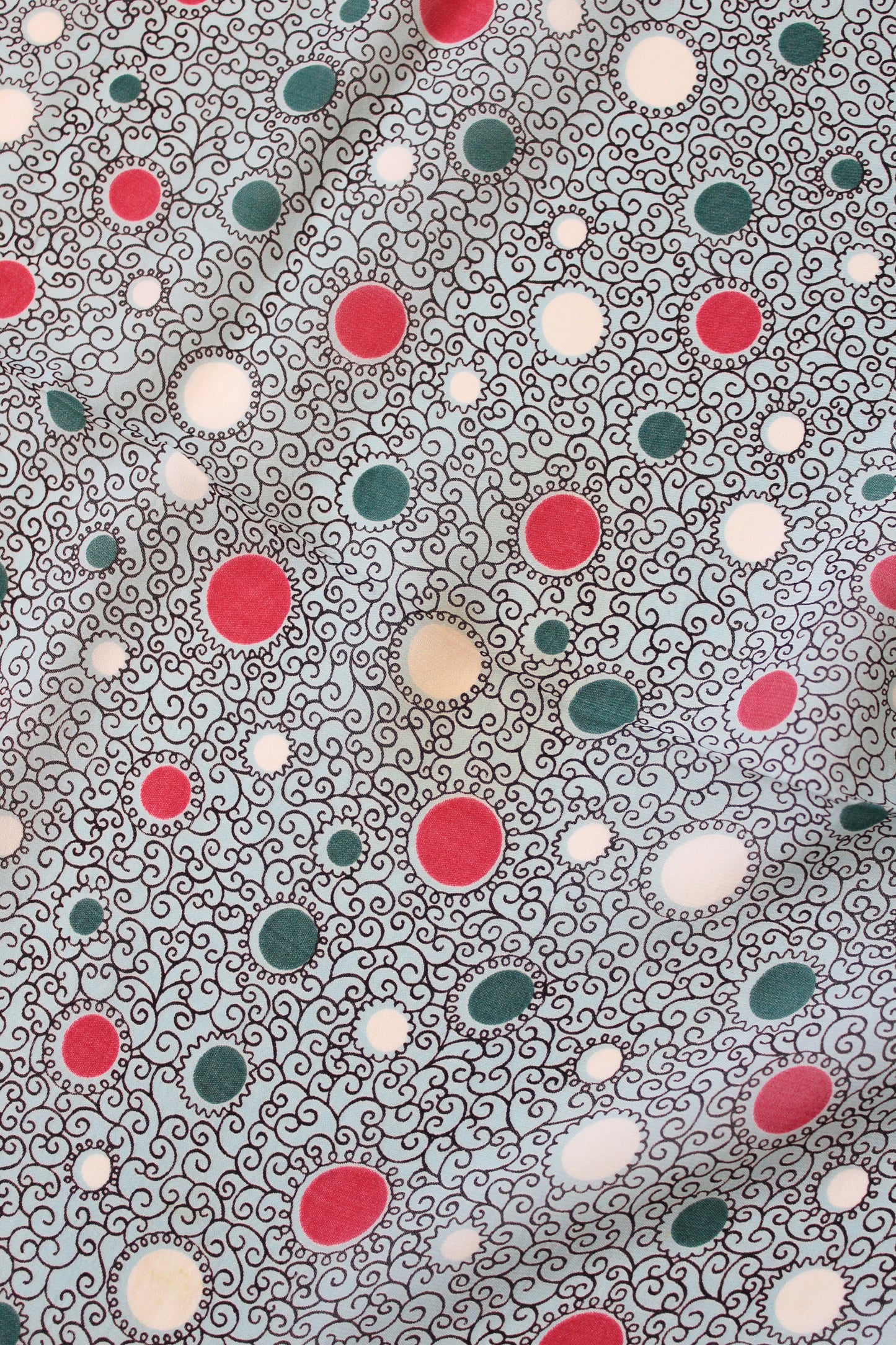 1940s Turquoise With Magenta And White Circles Rayon Fabric , 3.7 Yards