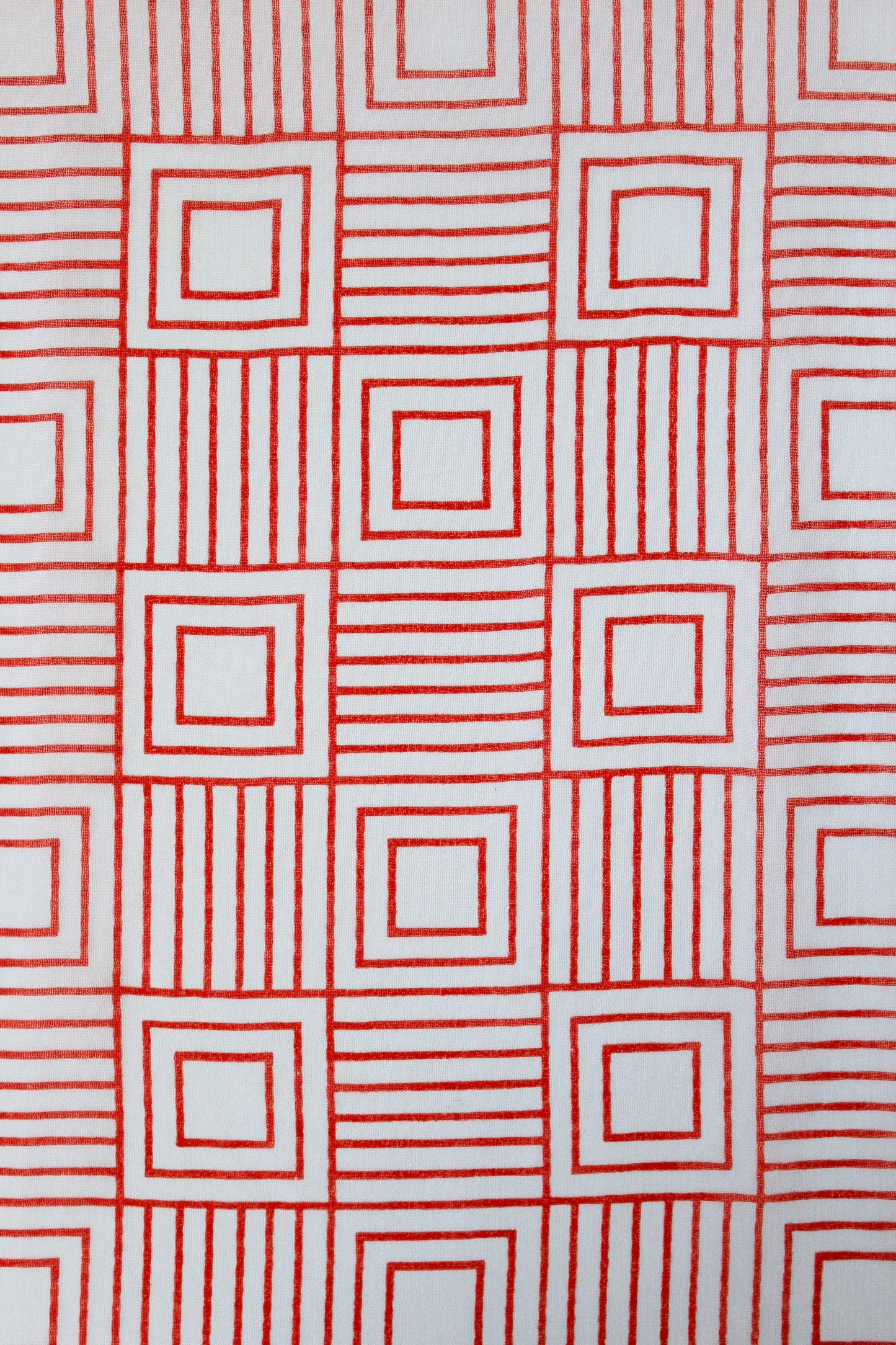 1920s White And Red Geometric Square Print Fabric, 4.4 Yards