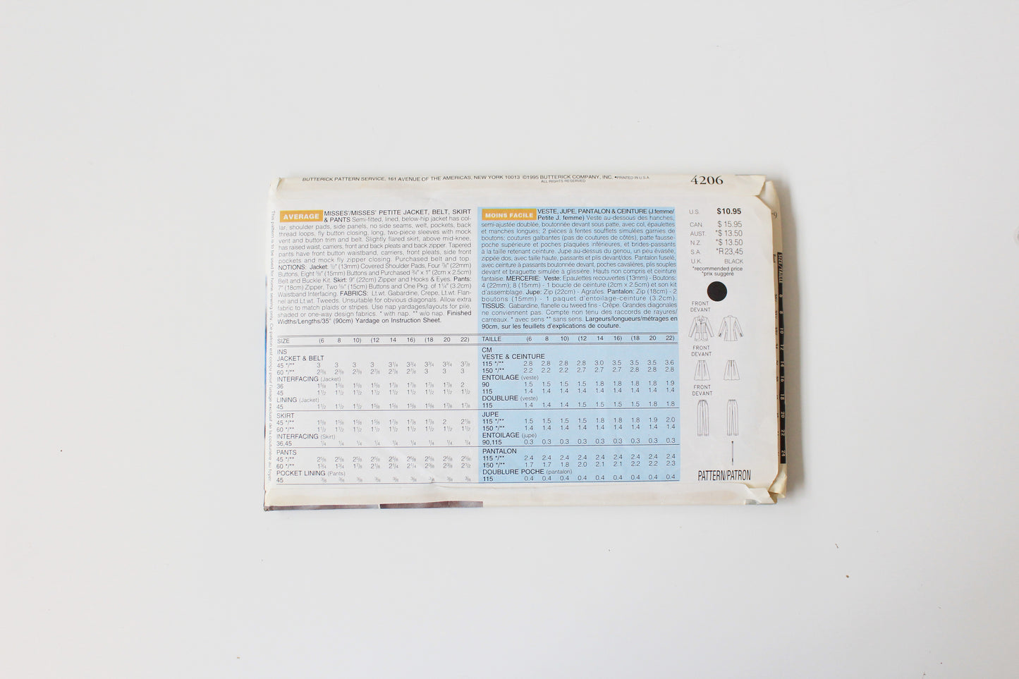 1990s Evan Picone Jacket, Skirt And Pants Butterick 4206 Sewing Pattern, Uncut Size 6-10