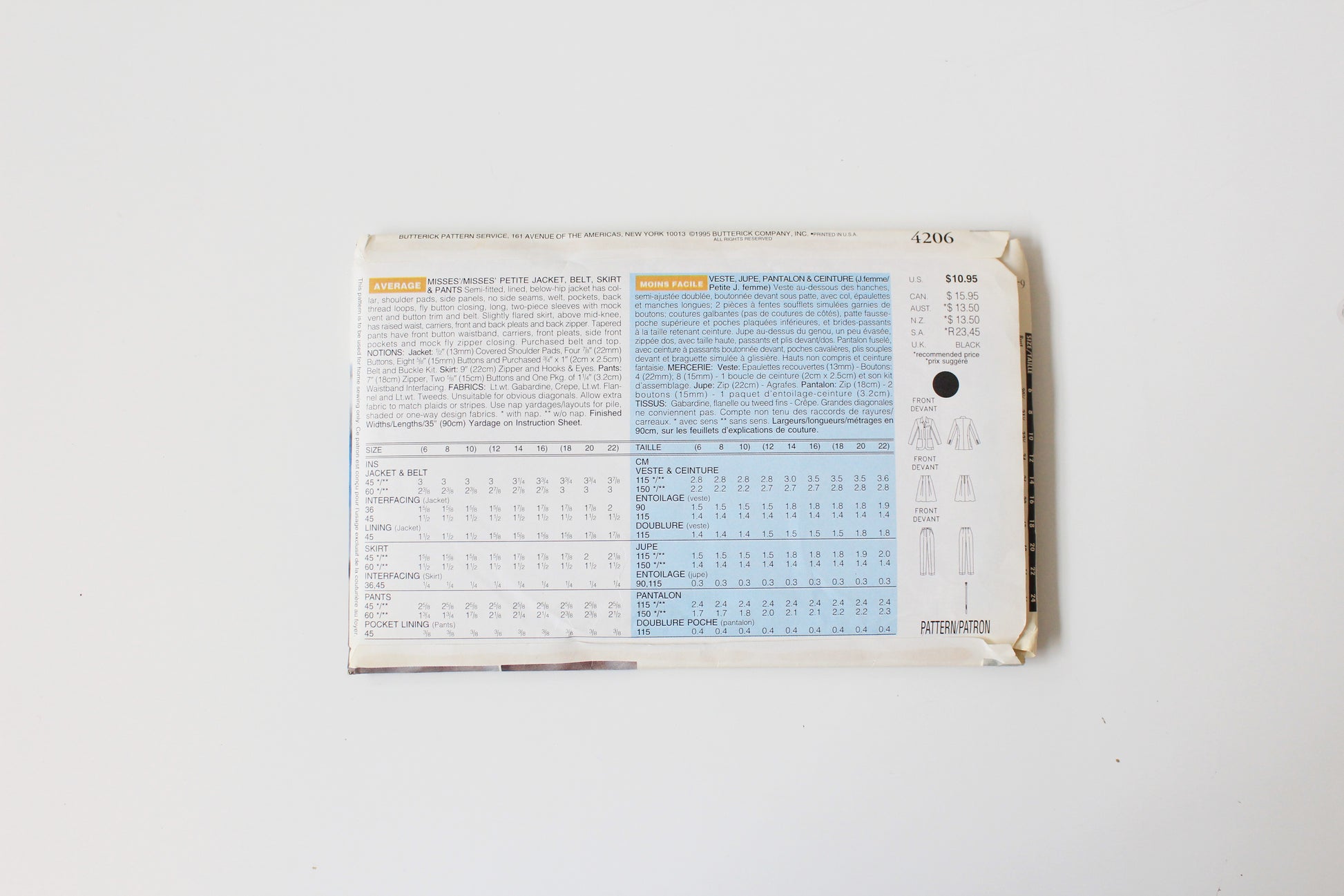 1990s Evan Picone Jacket, Skirt And Pants Butterick 4206 Sewing Pattern, Uncut Size 6-10