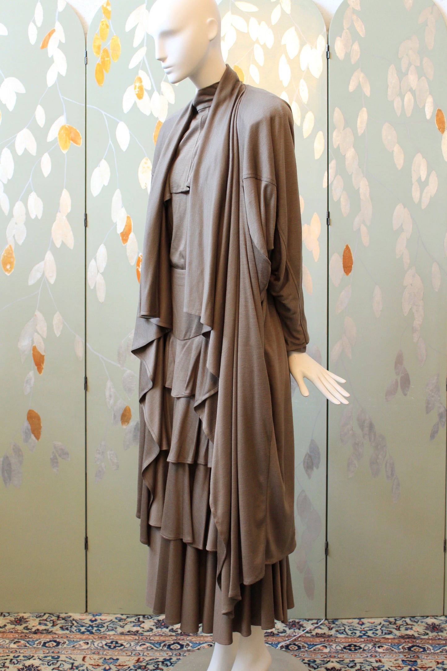 1980s Mariola Mayer Dark Taupe 3PC, Ruffle Skirt/Top/Jacket Matching Set, Small/Medium