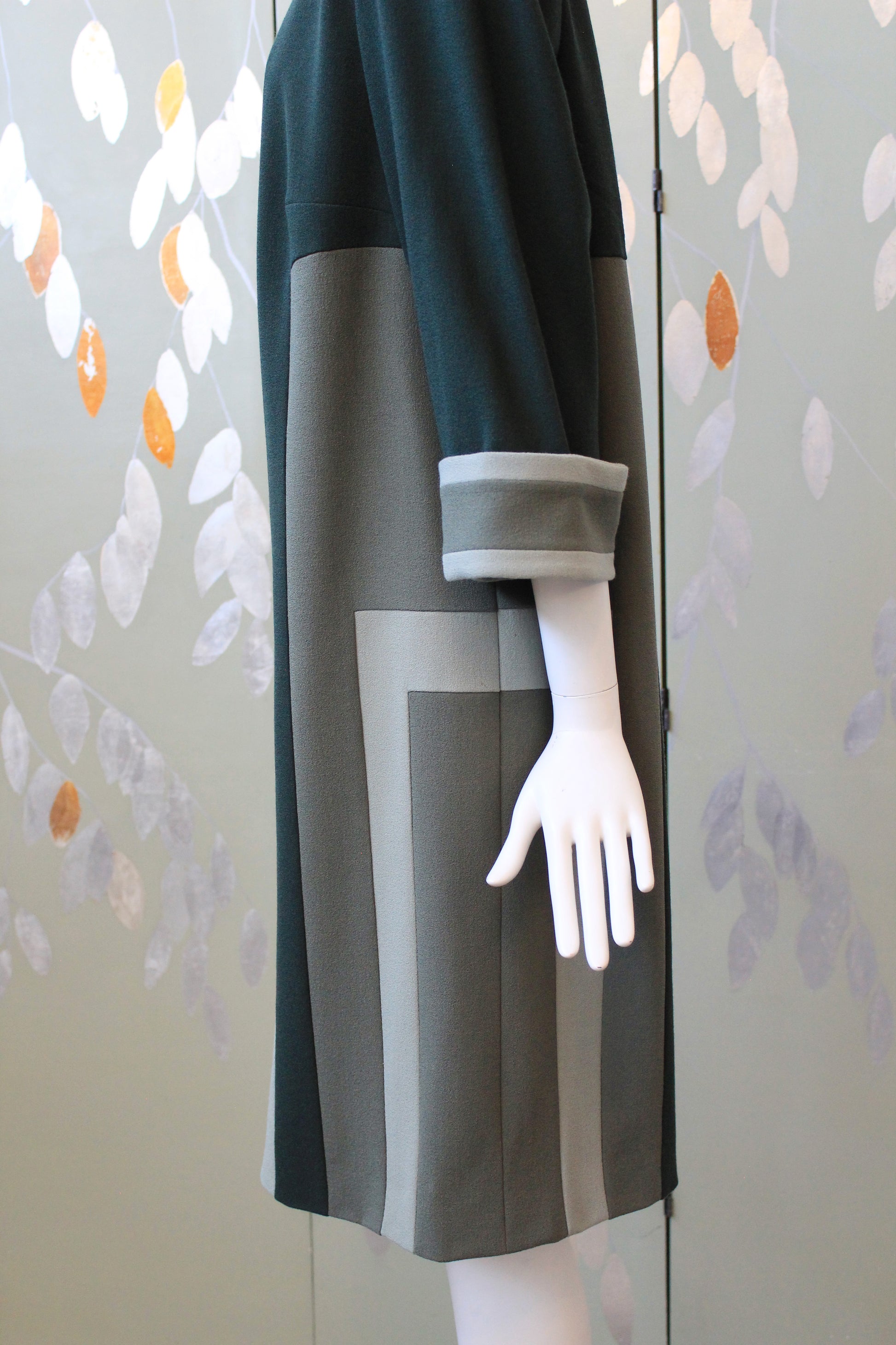 1980s Olive Green And Black Geometric Shift Dress, Medium