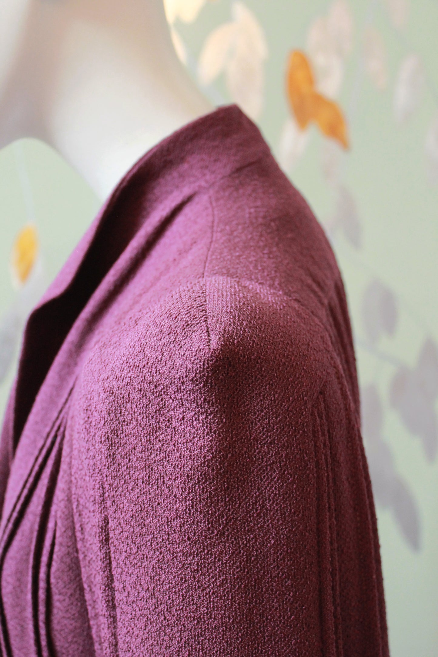 1940s Plum Flared Coat With Pleating And Bell Sleeves , Small 