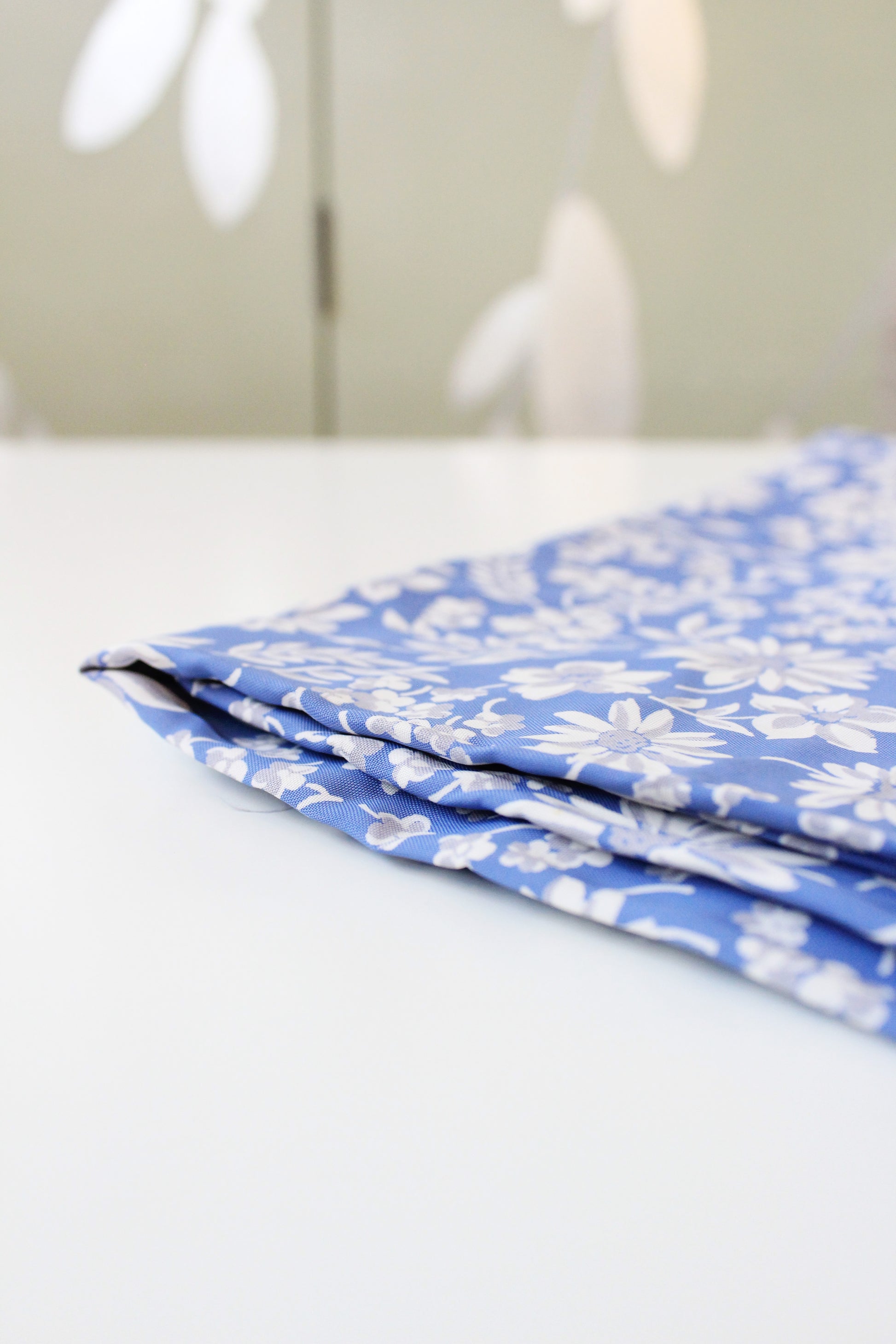 1940s Medium Blue And White Floral Rayon Fabric, 3 Yards