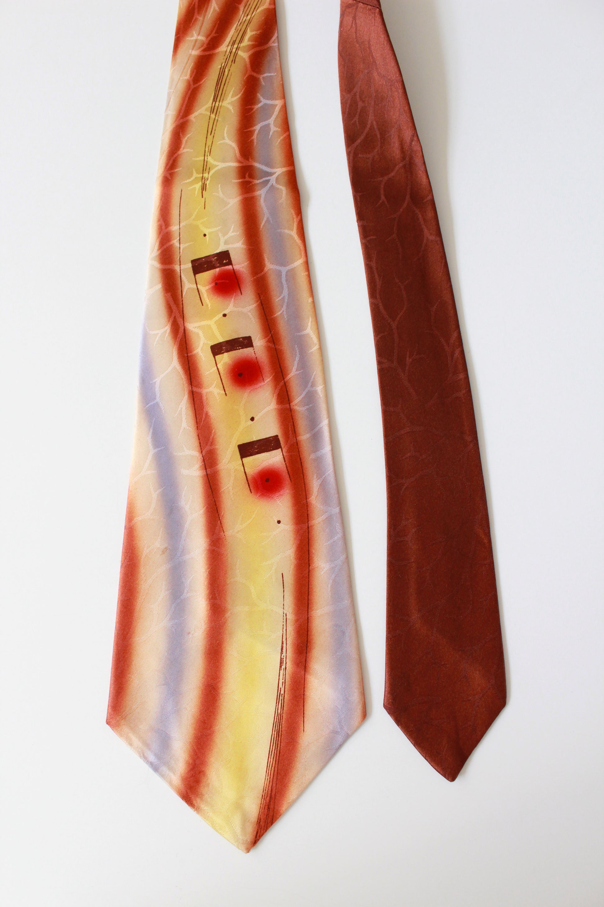 Vintage Late 1940s Hand Painted Musical Note Autumnal Rayon Tie