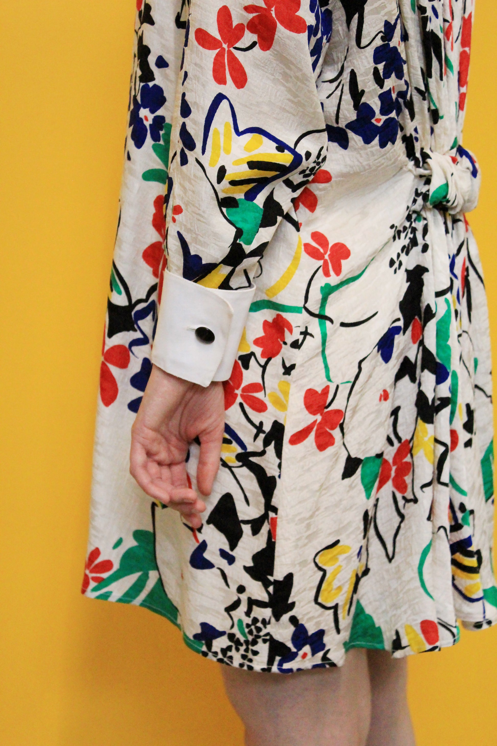 vintage silk shirt dress Fendi Vintage Silk Shirt Dress Ivory Gray Abstract Print IT 40