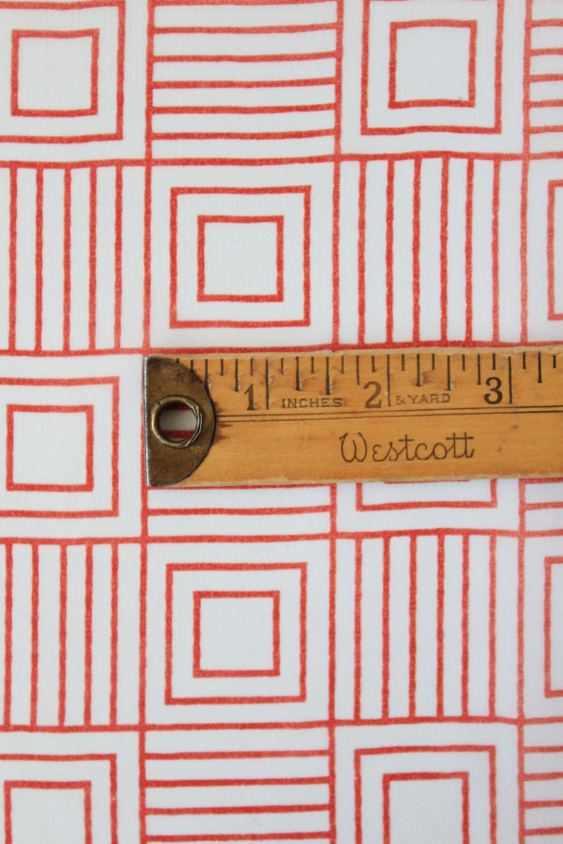 1920s White And Red Geometric Square Print Fabric, 4.4 Yards