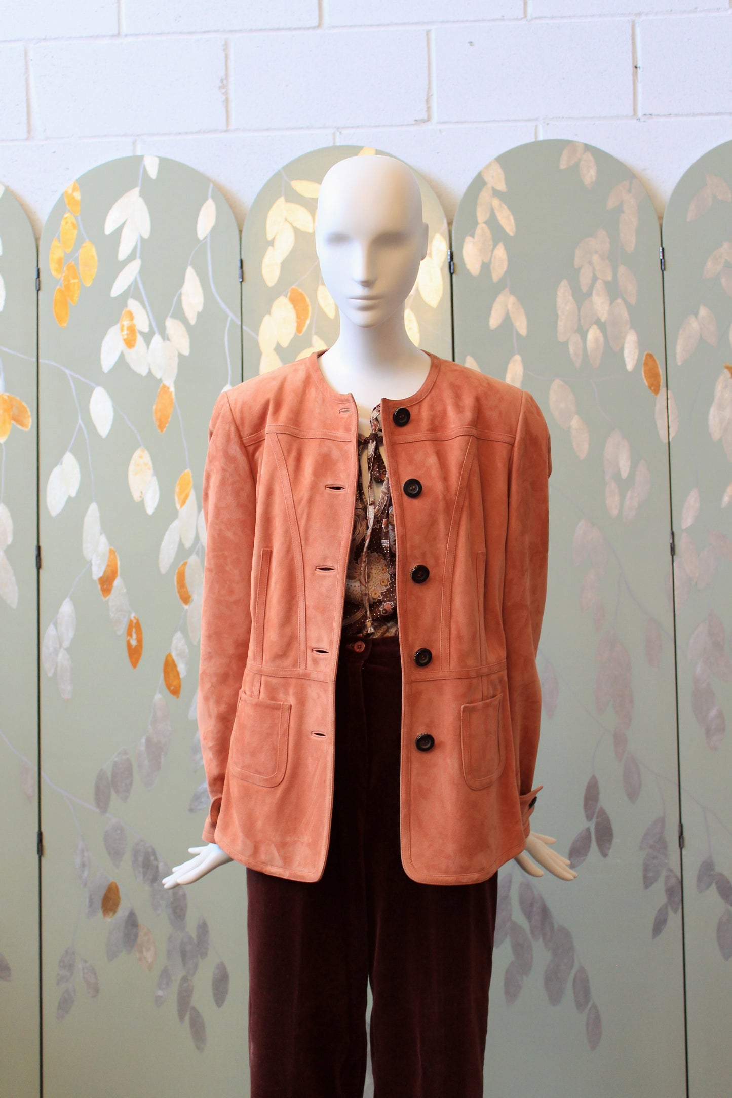 1990s/2000s Agnona Orange Suede Leather Jacket With Black Buttons, Small/Medium
