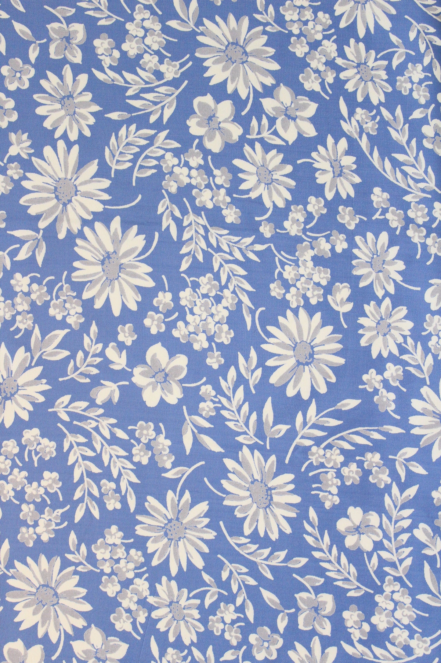 1940s Medium Blue And White Floral Rayon Fabric, 3 Yards