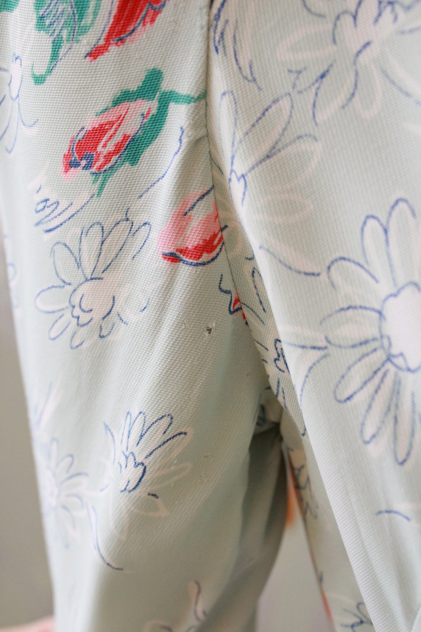 1940s  Pastel Teal Rayon Dress With Coral Flowers, Small/Medium 
