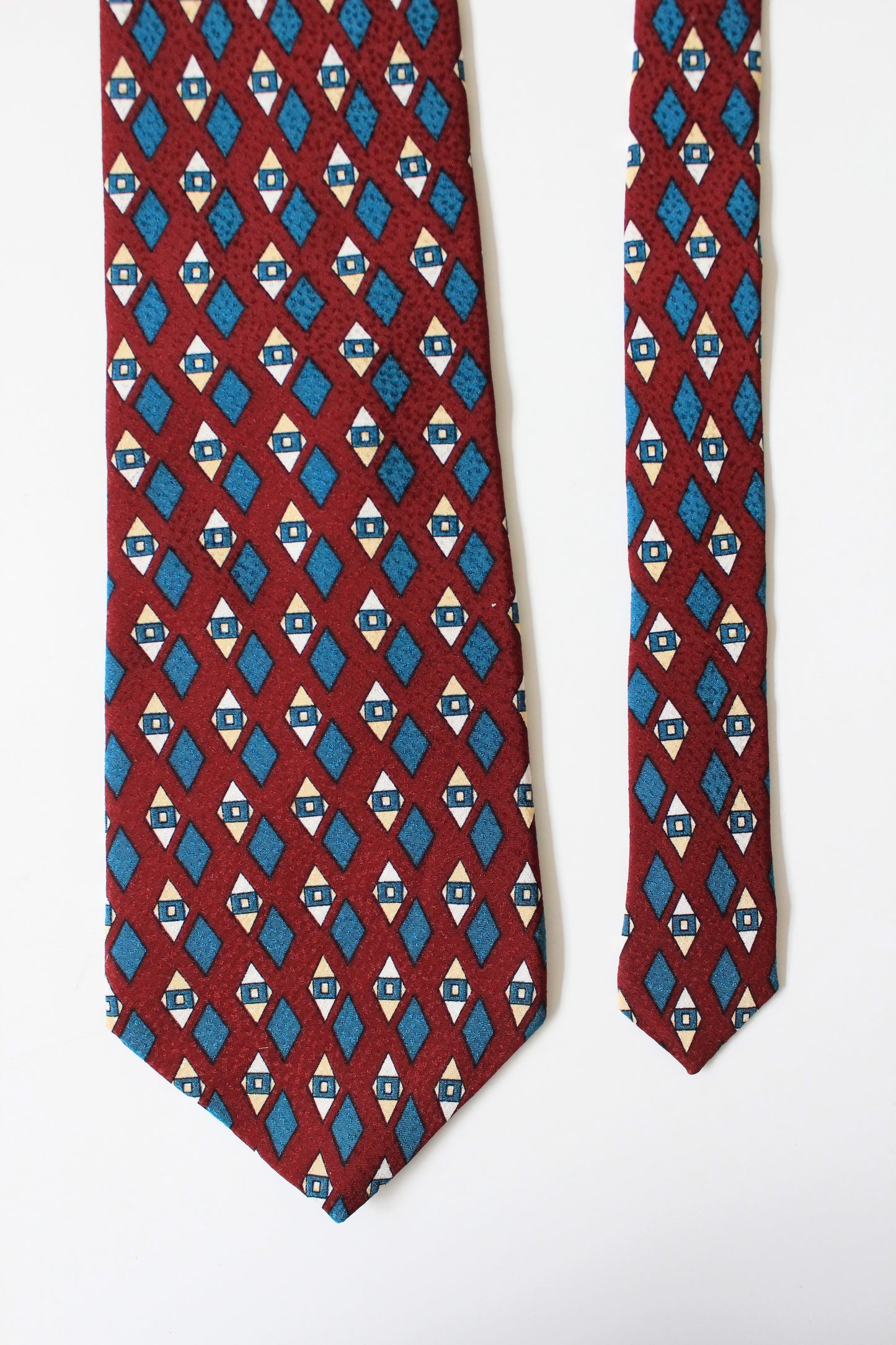 1990s Liberty Of London Burgundy Diamond Silk Designer Tie