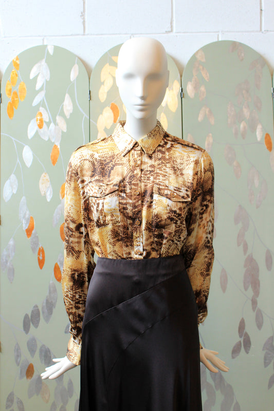 Early 2000s Jones New York Snake Print Long Sleeve Blouse, Medium